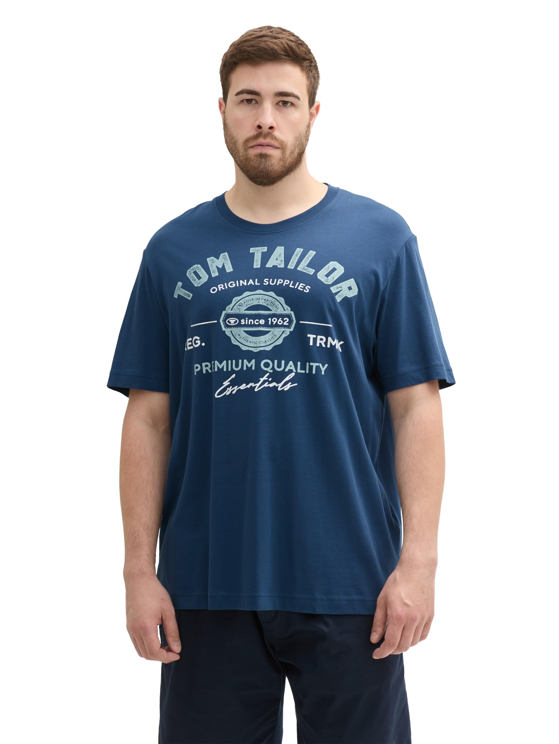 TOM TAILOR Herren Plussize T-Shirt mit Logo-Print aus Baumwolle