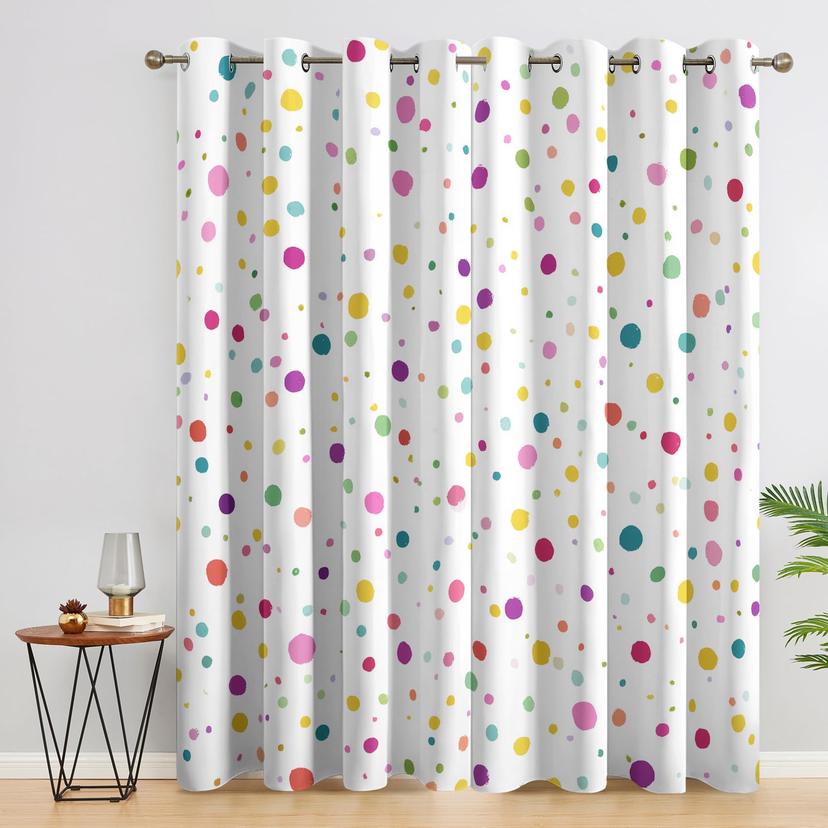 Polka Dot Curtains Blackout for Home Decor, Thermal Curtains Colorful Pattern, Living Room & Bedroom Eyelet Drapes 84 Inch Drop, 52x84, 2 Panels E&1334