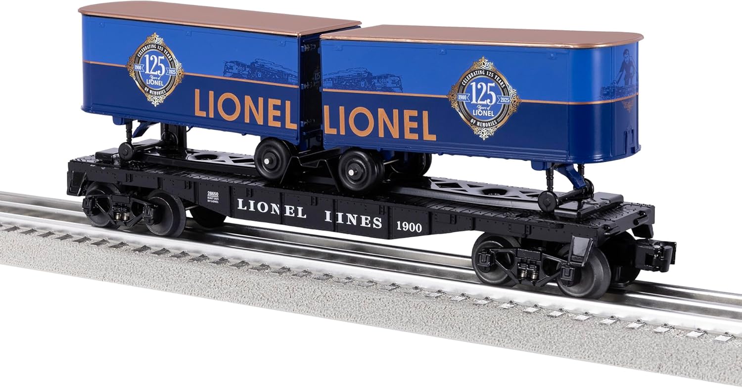 Lionel 125th Anniversary O Gauge Model Train Flatcar with Two Piggyback Trailers