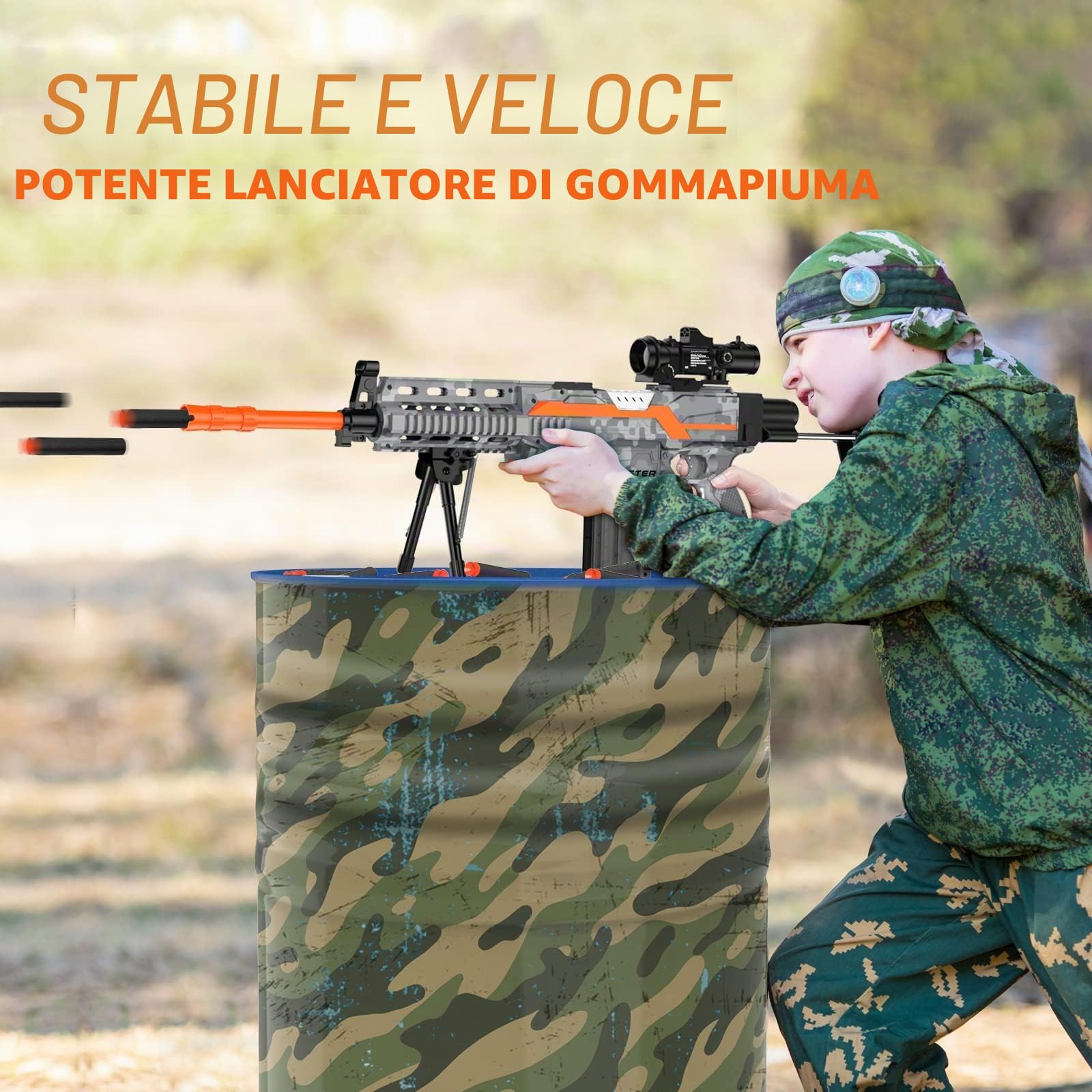 Pistola giocattolo elettrica Sniper, 3 modalità, Pistola in schiuma giocattolo automatico con portata 2 riviste, 100 freccette, fucile da cecchino elettrico giocattolo per bambini grigio