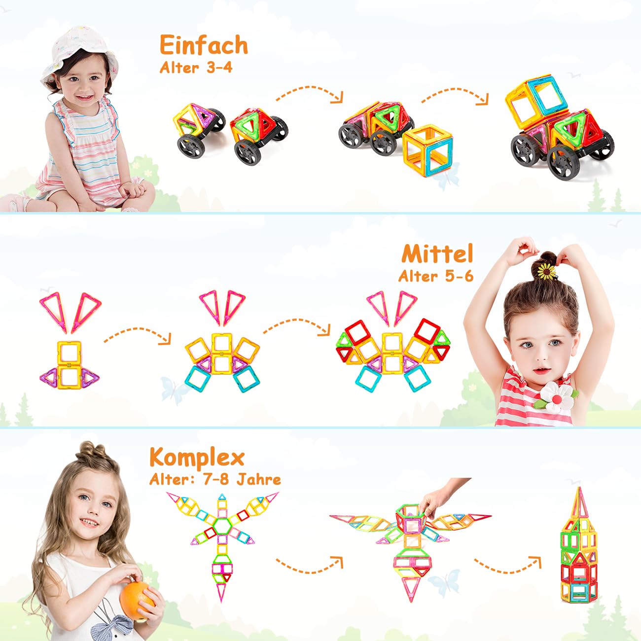 Kejector Costruzioni Magnetiche per Bambini 60 PCS 3D Educativo Blocchi Set Giocattoli STEMS Creatività Montessori per 3+ di Anni per Bambini Educativo Costruzioni Giochi Magnetici Bimbo Regalo