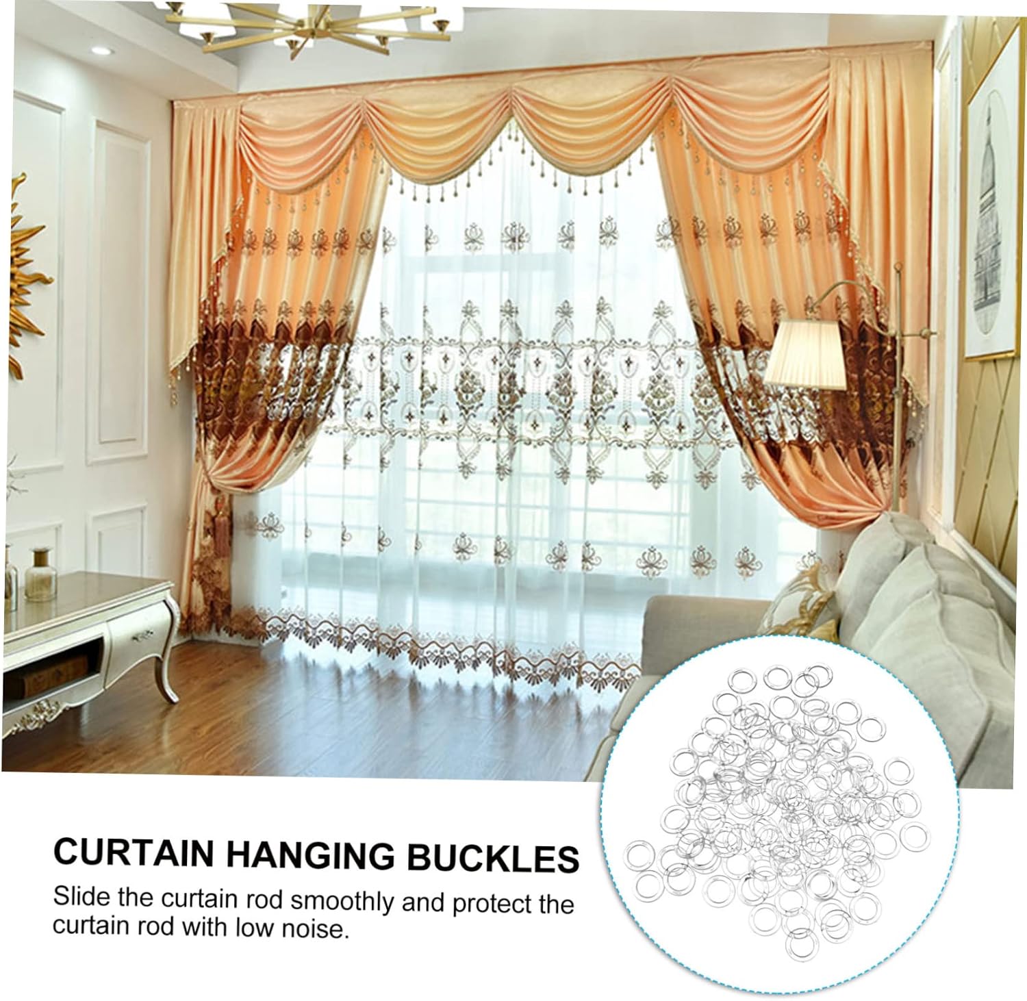 Ciieeo 4sets Plastic Curtain Rings for Home Decor Transparent Tension Rod Circles Easy Install Curtain Accessories for Living Bedroom Bathroom Study 100pcs*4