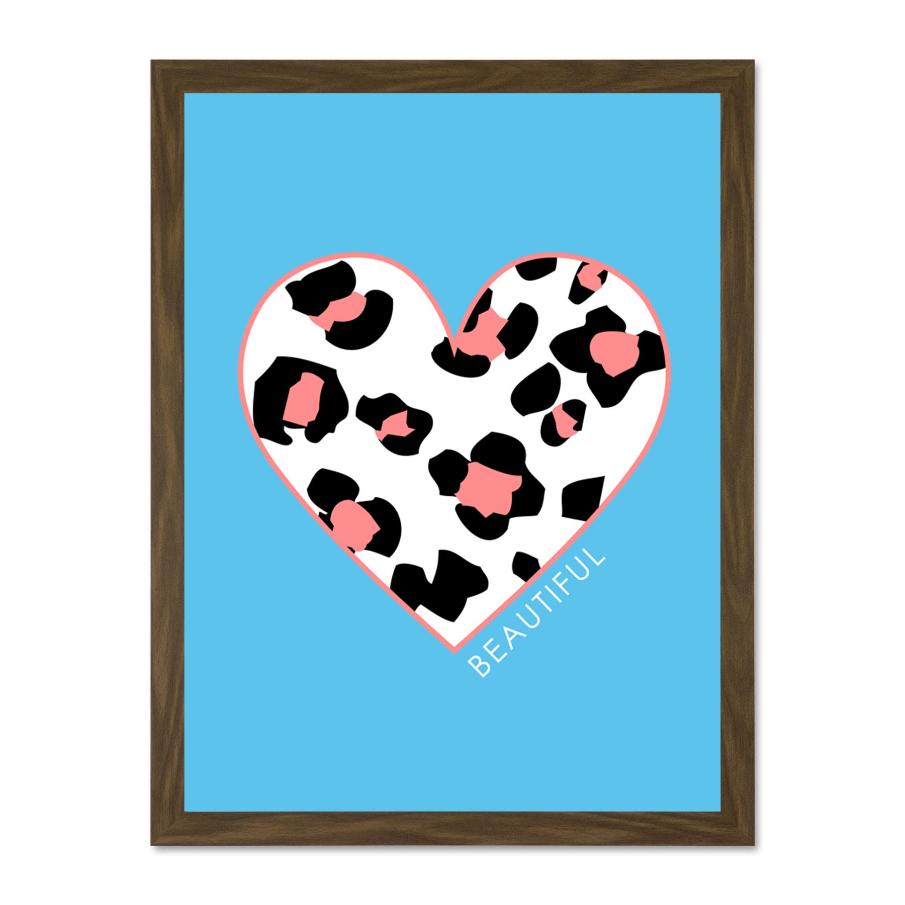 Wee Blue Coo Leopard Coral And Blue Beautiful Large Brown Framed Art Print Wall Poster 18x24 inch