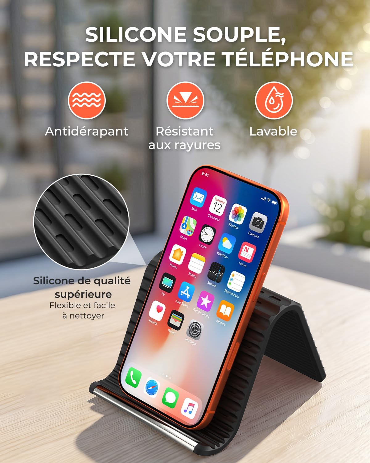 SEANCHEER Support de Téléphone Silicone Souple Pliable Compact Portable Réglable Antidérapant
