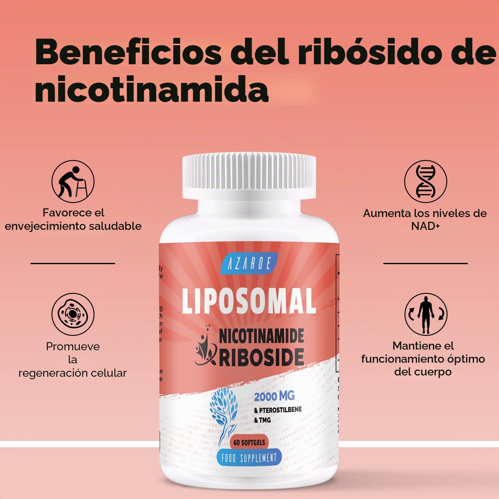 Liposomal Nicotinamida Ribósido 2000mg con TMG & Pterostilbeno | MáS Eficiente Que NMN, Potencia Nad+ (60 Unidad (Paquete de 4))