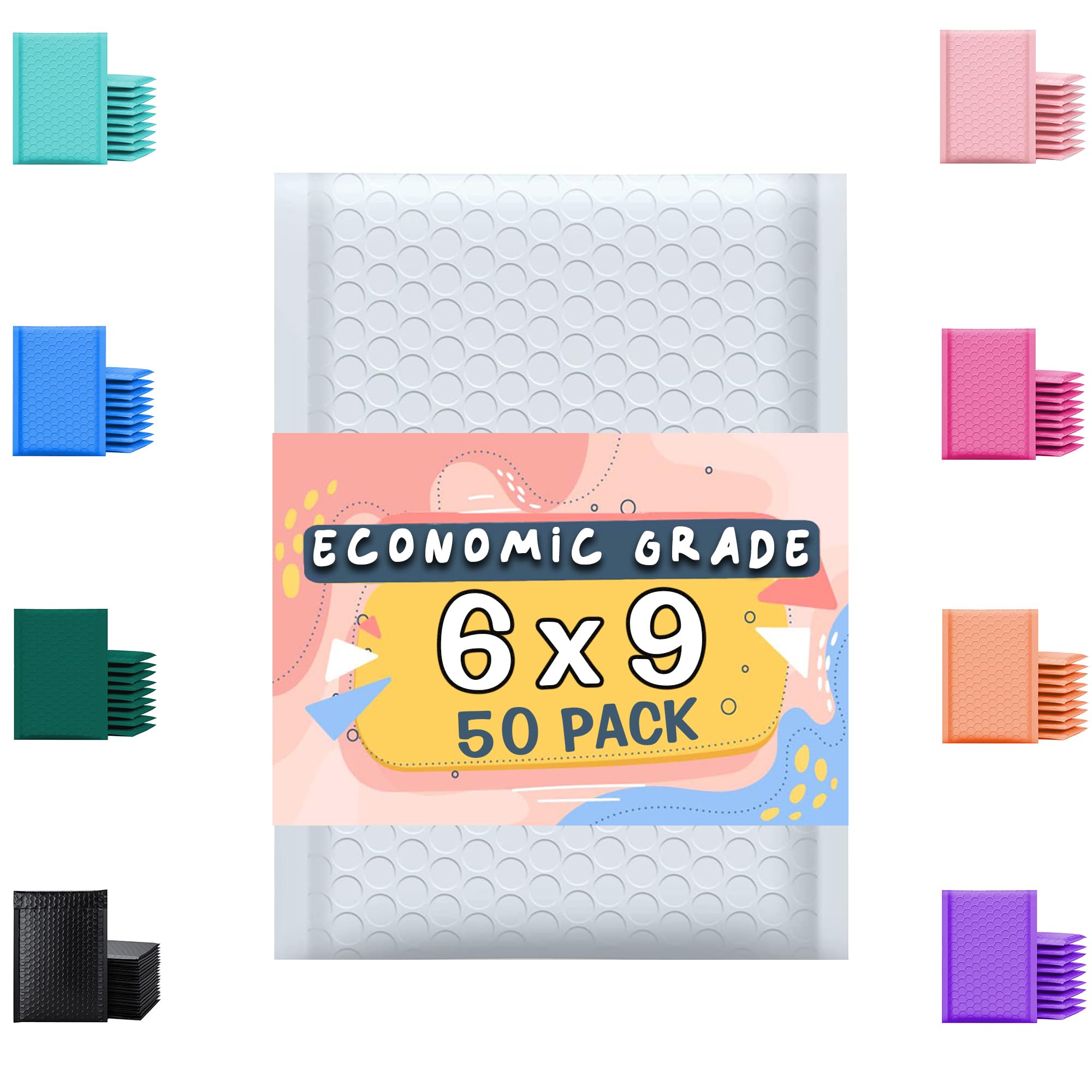 Sobres de burbujas de polietileno de grado económico, bolsas de envío autoadhesivas, impermeables, sobres acolchados para envíos, correo, embalaje (blanco, 6 x 10 pulgadas, paquete de 50)