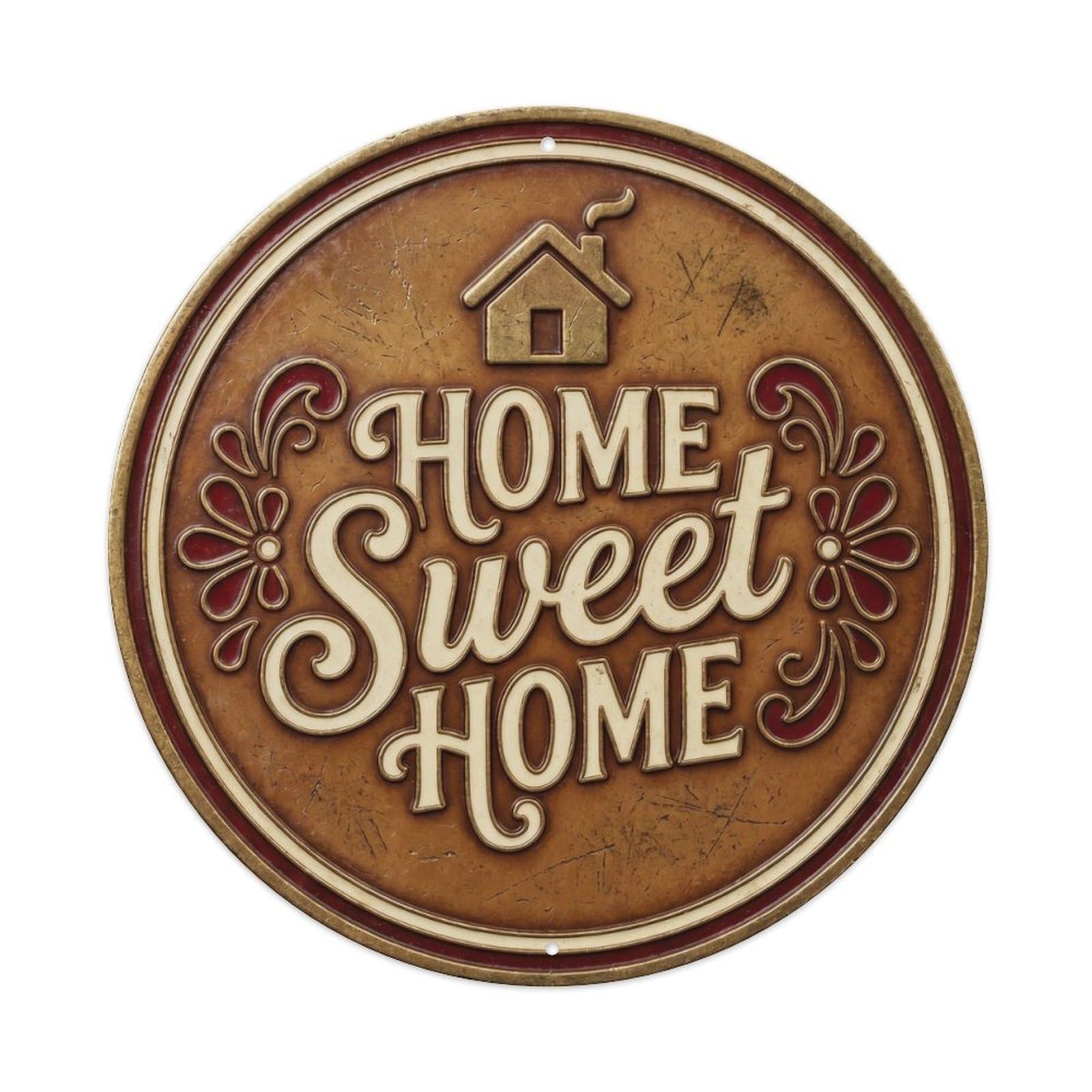 Home Sweet Home Nostalgic Hanging Display Retro Slogans Metal Tin Sign Plaque Wall Decor for Cafe, Club, Garden Round Metal Poster 8x8Inch