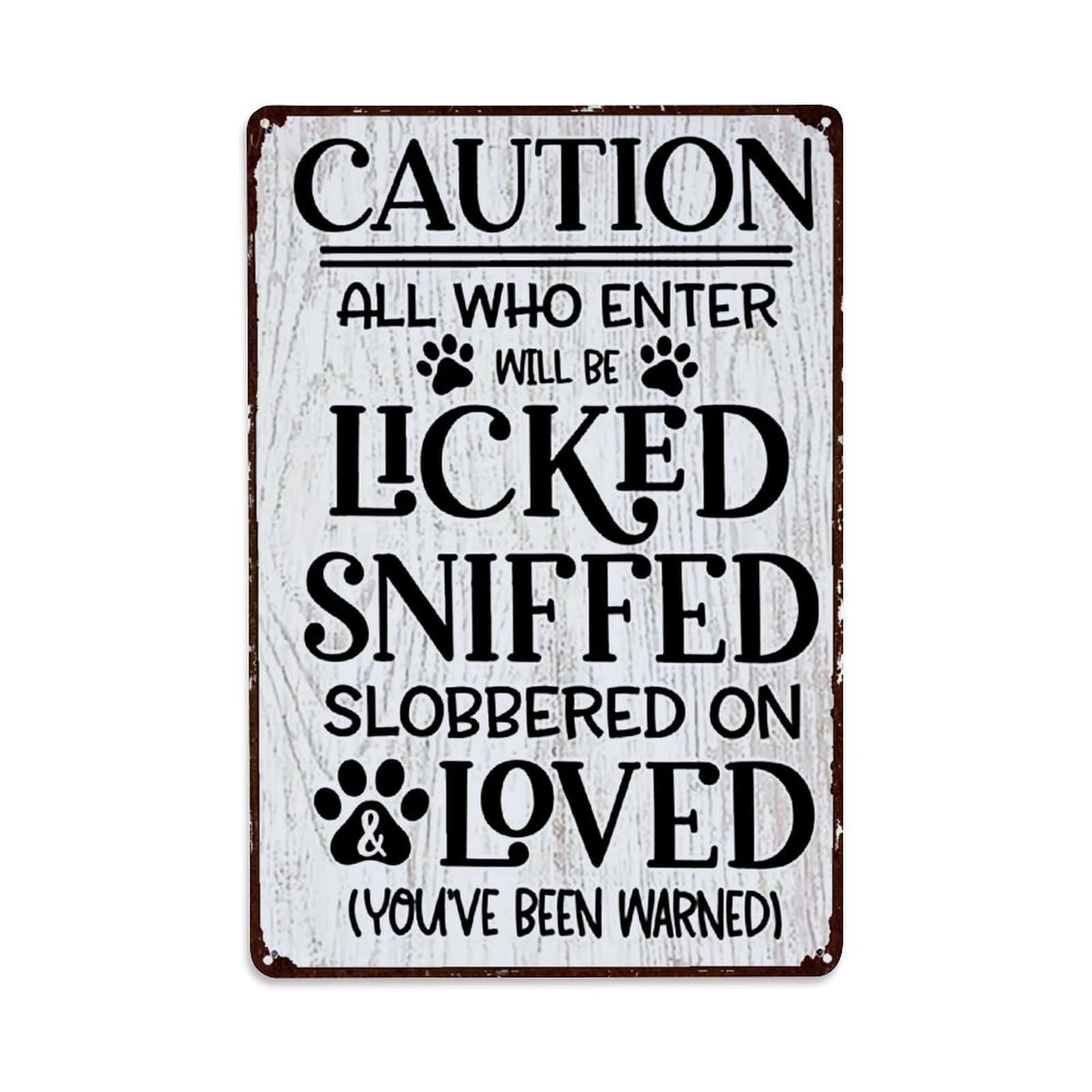 Jdfenggu Vintage Caution Licked Sniffed Slobbered Loved Retro Metal Tin Sign, Decor Art Poster For Bar, Home, Man Cave, Kitchen, Laundry Room Gift 8X12inch