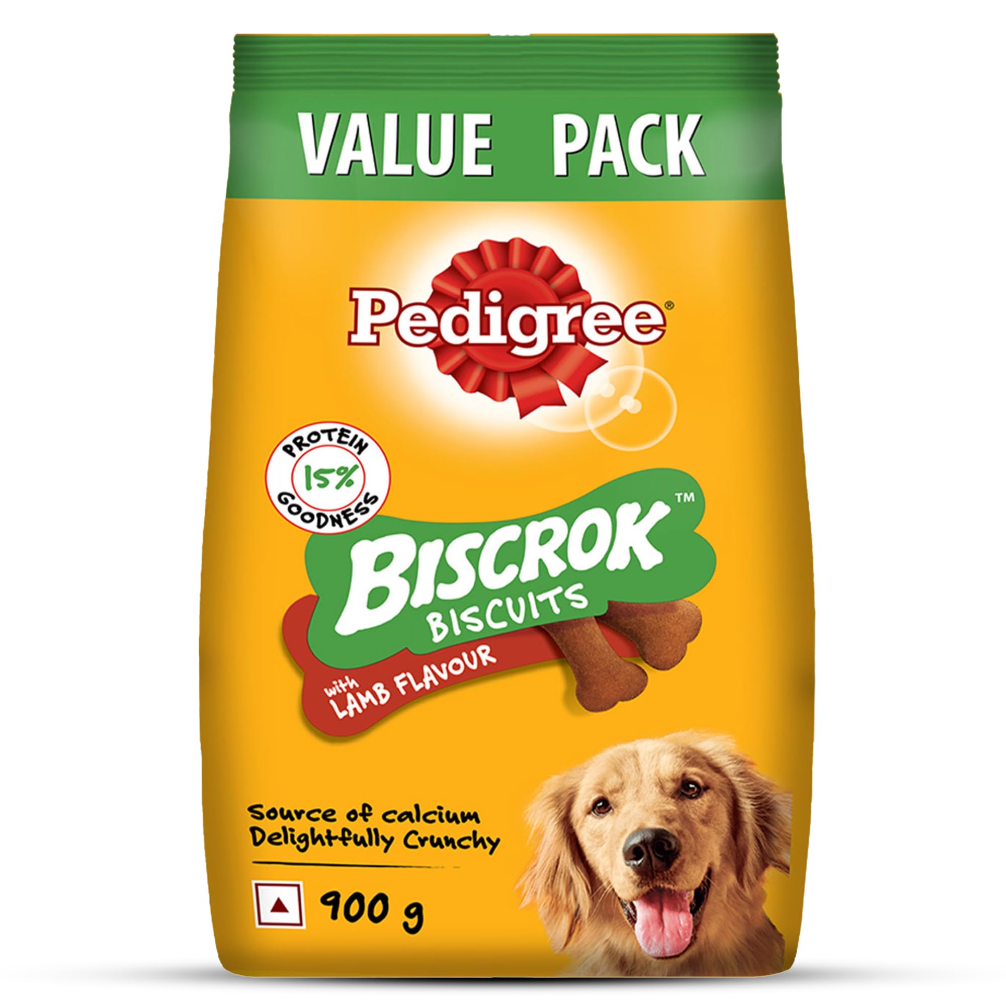 Pedigree Biscrok Biscuits (Above 4 Months) Dog Treats, Lamb Flavour, 900 g, Source of Calcium, Goodness of 15% Protein