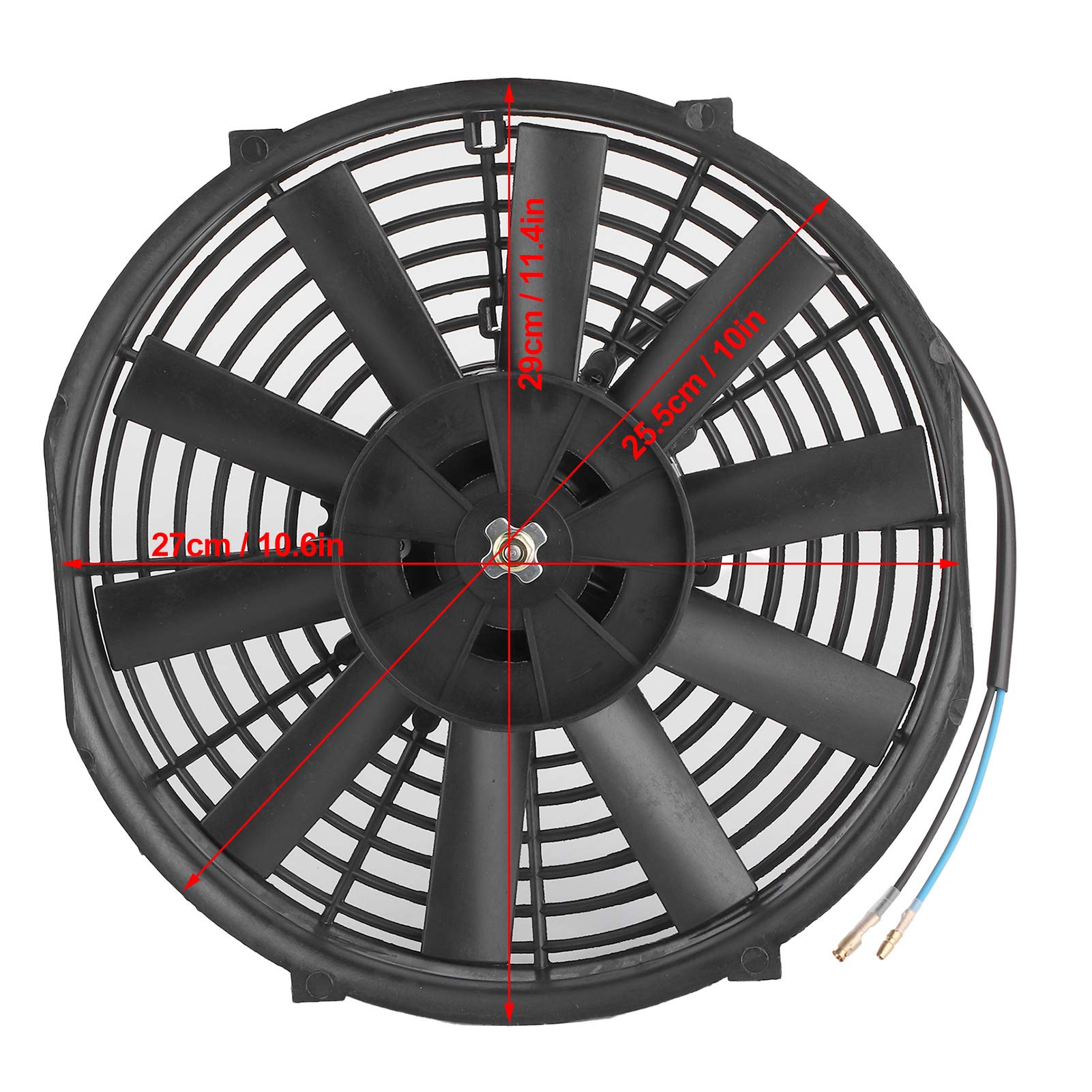 Akozon Ventilador de enfriamiento del motor 10 pulgadas 12V 80W Ventilador de enfriamiento electrónico delgado Tasa de flujo de aire de 2100RPM 10 Cuchillas rectas Universal