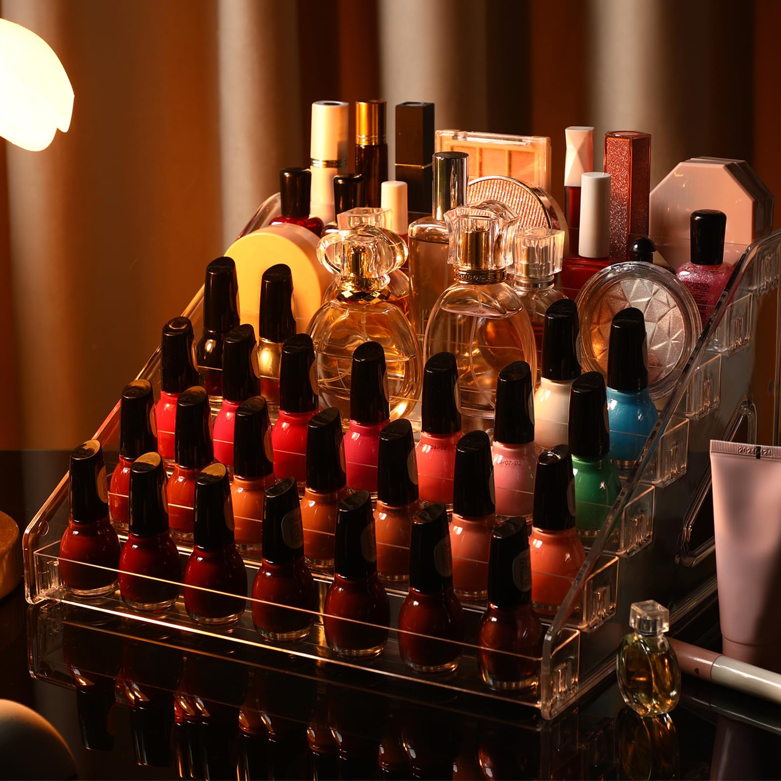 Jetec 4 Pcs 7 Tiers Style Acrylic Nail Polish Organizer Clear Glasses Holder Sunglasses Organizer Nail Polish Holder Acrylic Glasses Stand Essential Oils Cosmetic Display Cases Eyewear Rack