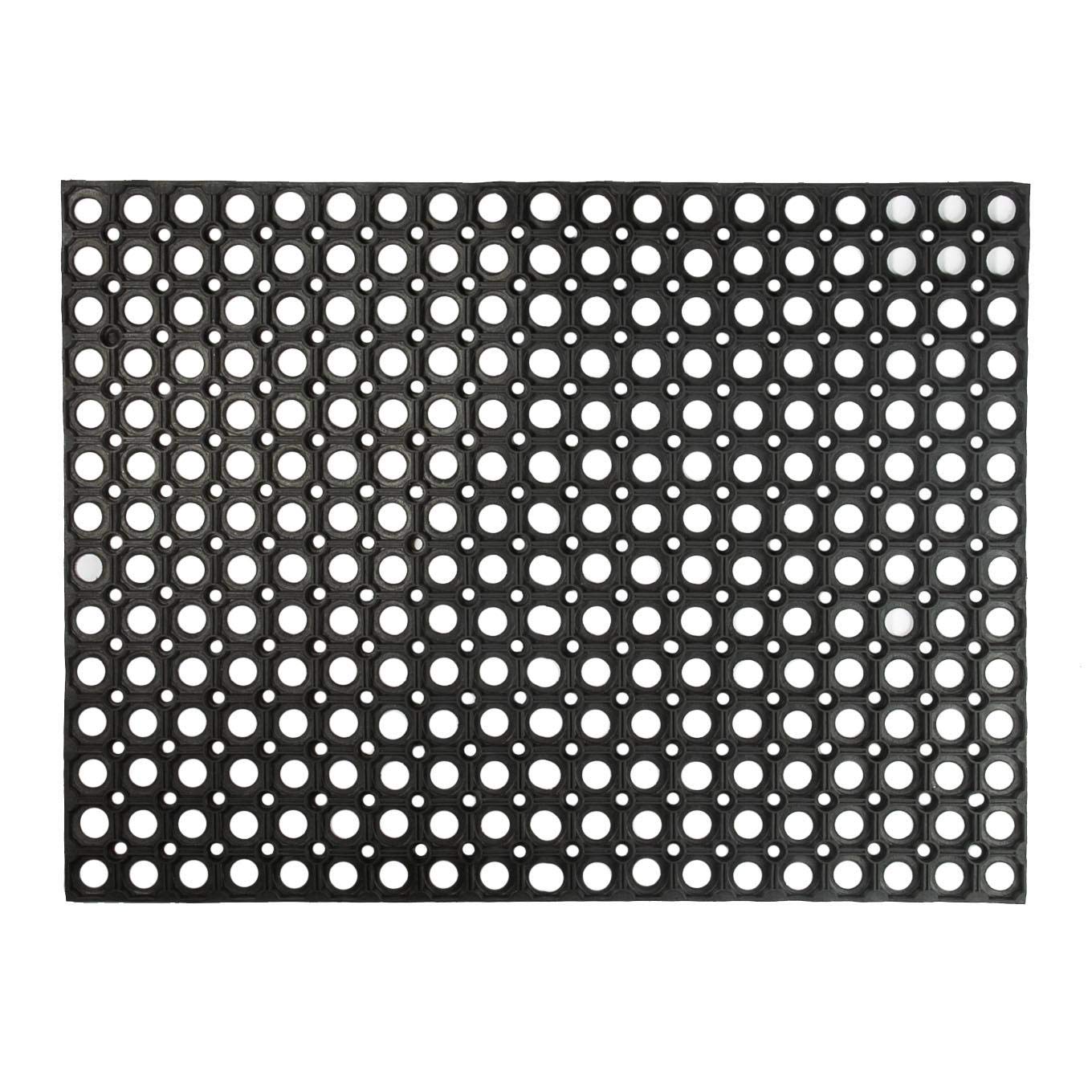Nicola Spring Heavy Duty Rubber Door Mat - Non-Slip Weatherproof Ring Outdoor Entrance Doormat - 80 x 60cm - Black