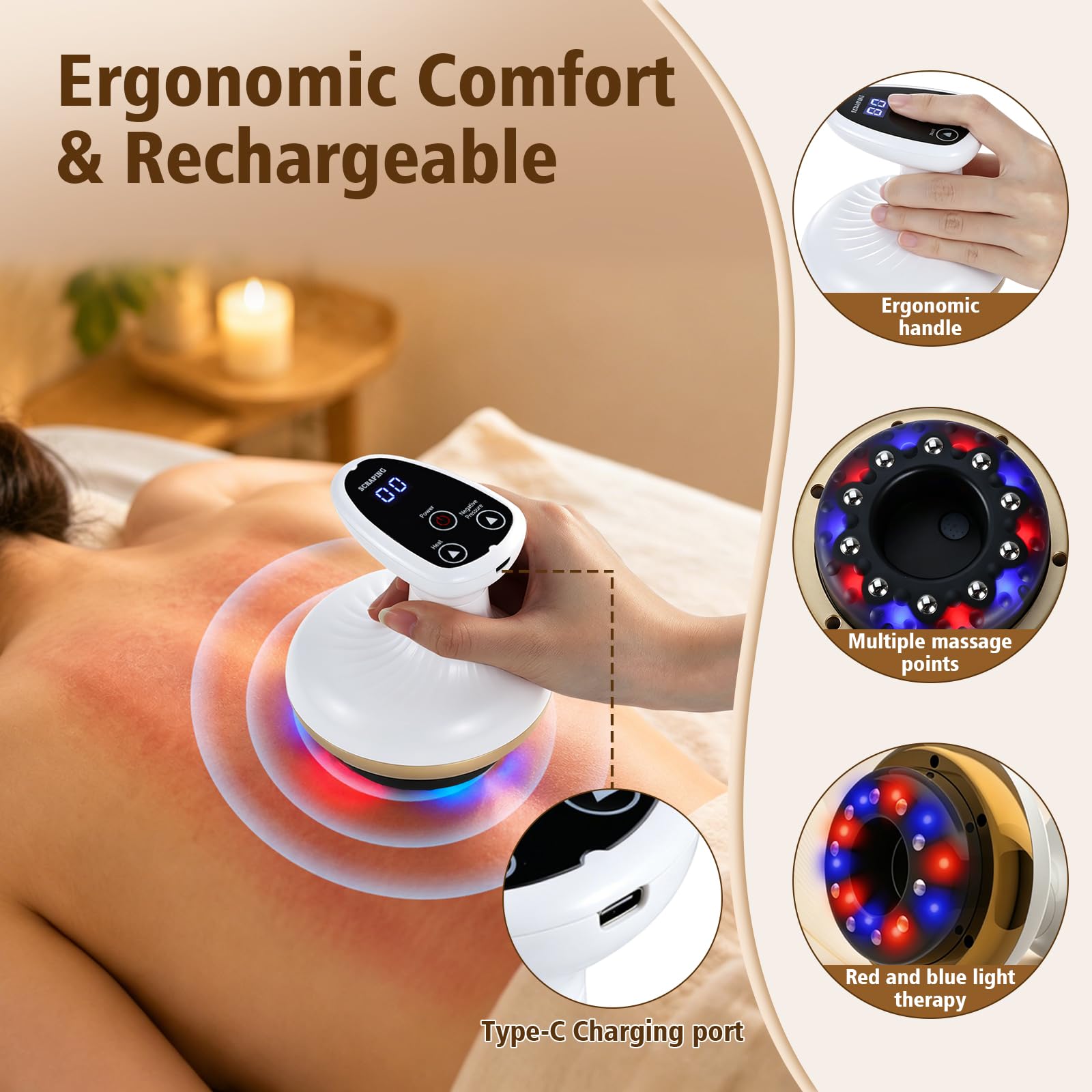 4en1 Masajeador GuaSha Anti Celulítico Eléctrico,Maquina Celulitis | con Luz Roja y Calor,Reduce la Apariencia de Celulitis,para Drenaje Linfático,Reafirmación de la Piel,Circulación Sanguínea