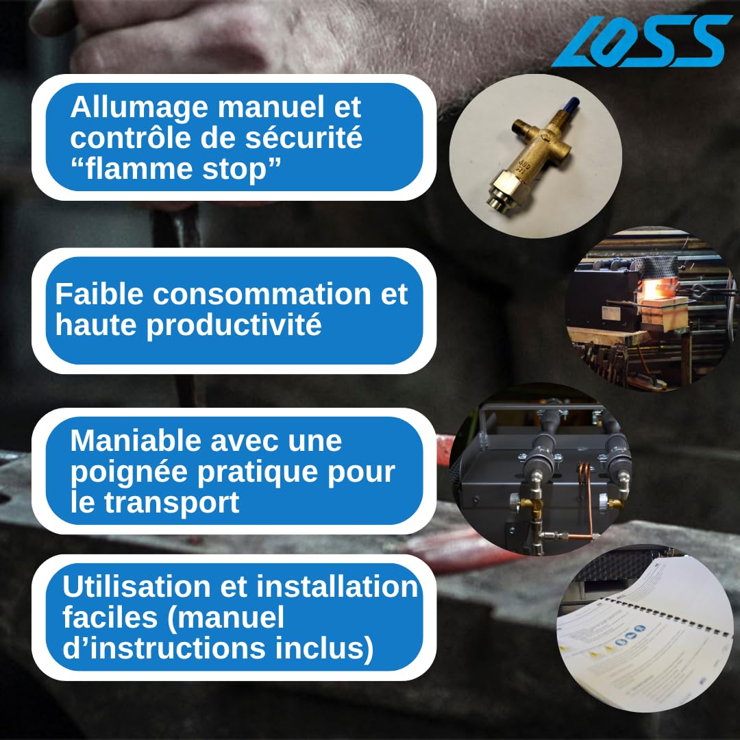 Forge à Gaz Propane Professionnelle avec 2 Brûleurs à Air Aspiré 5000 kcal | Allumage Manuel, Travail des Métaux, Damas et Couteaux, Brûleur à Air Étiré, Portable, Poignée de Transport