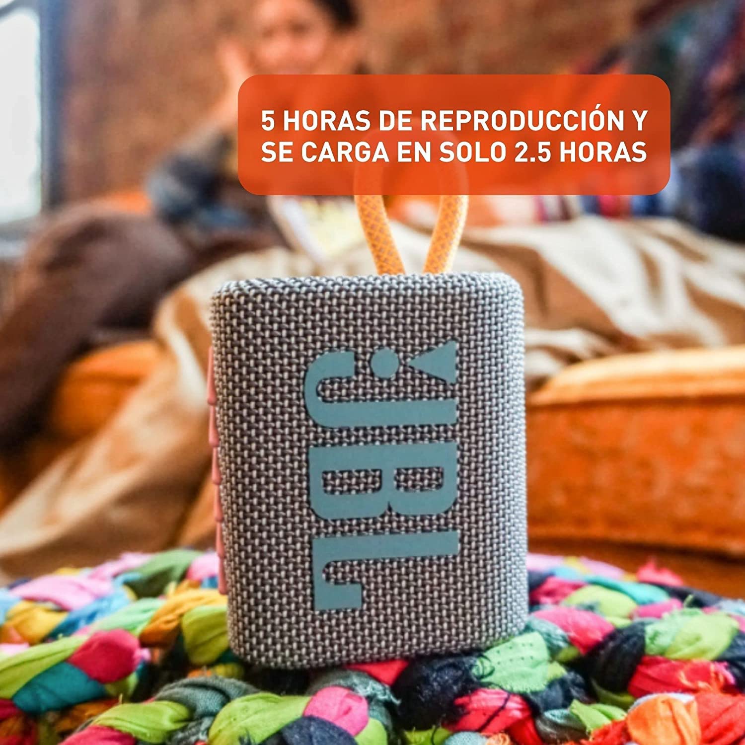 JBL Go 3 - Altavoz Bluetooth portátil, batería integrada, impermeable y resistente al polvo, llavero LED incluido - Gris