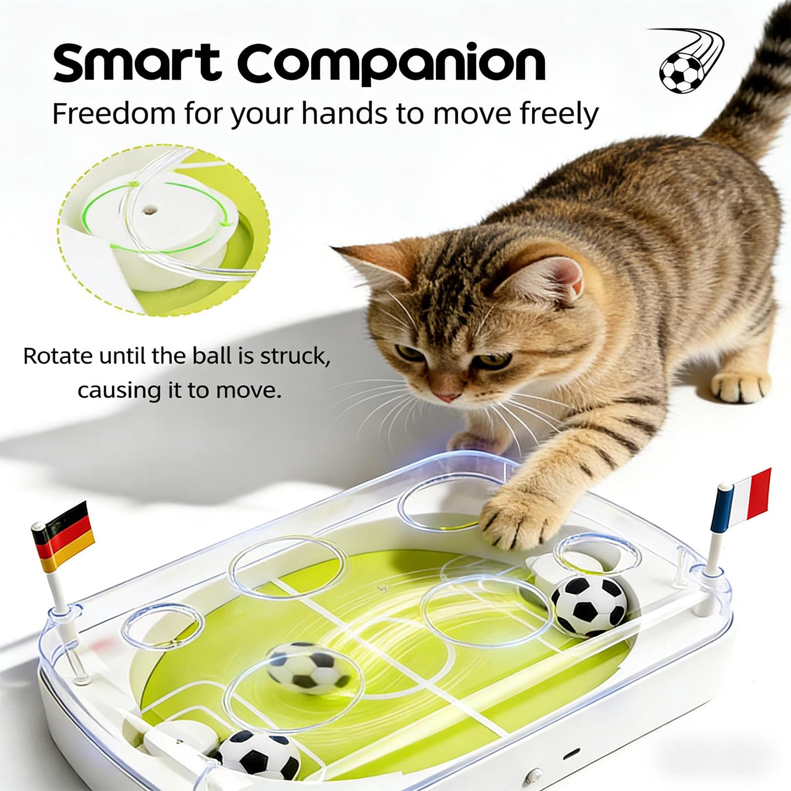 Scatola Puzzle Giocattolo per Gatti, Giocattolo Interattivo Campo da Calcio Intelligente, Palla Giocattolo per Arricchimento del Gatto Attivata dal Movimento Palline Erba Gatta, Ricaricabile