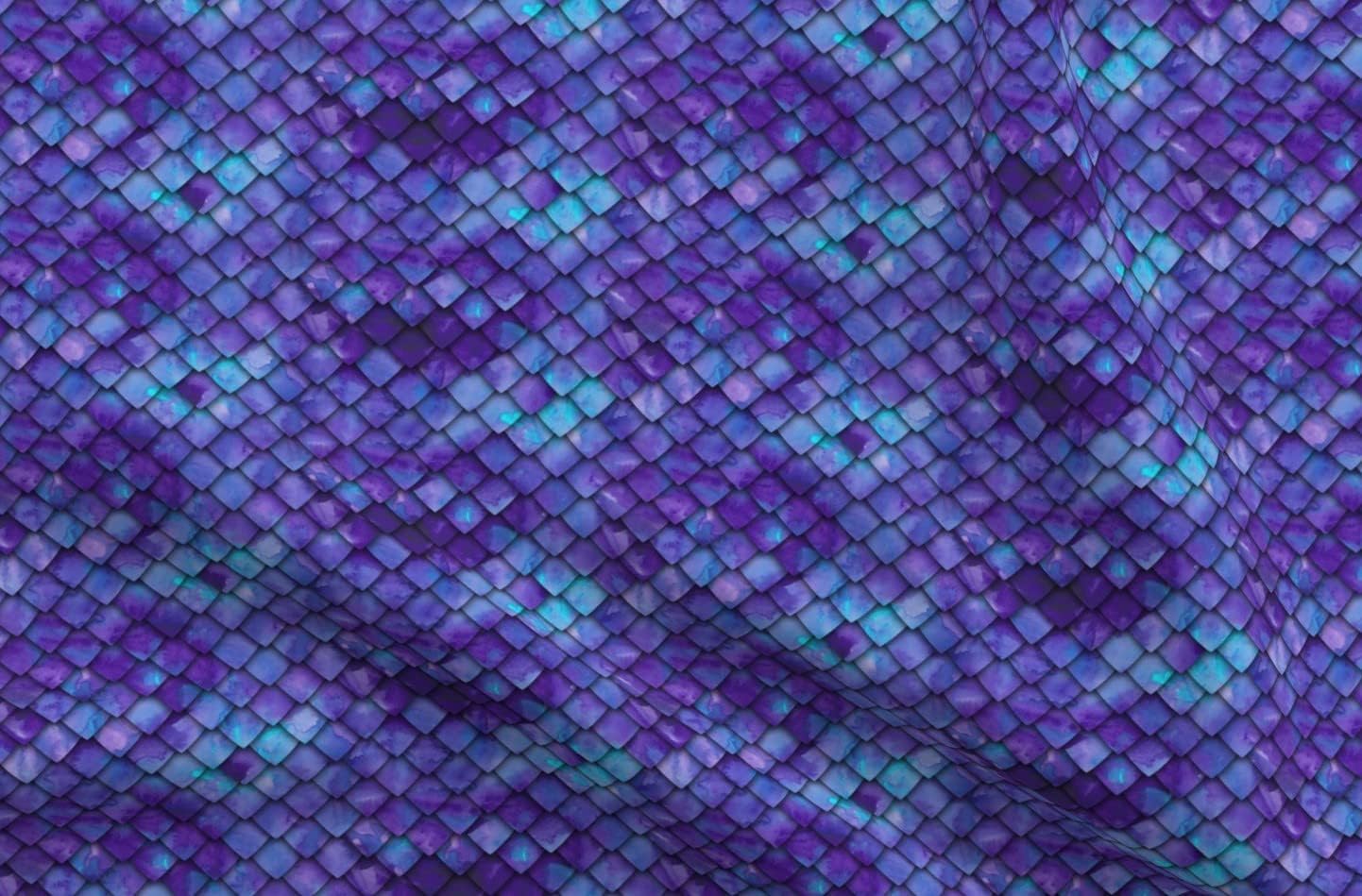 Spoonflower Fabric - Dragon Scales Purple Scale Mermaid Blue Printed on Organic Cotton Sateen Fabric by The Yard - Sewing Quilting Apparel Home Decor