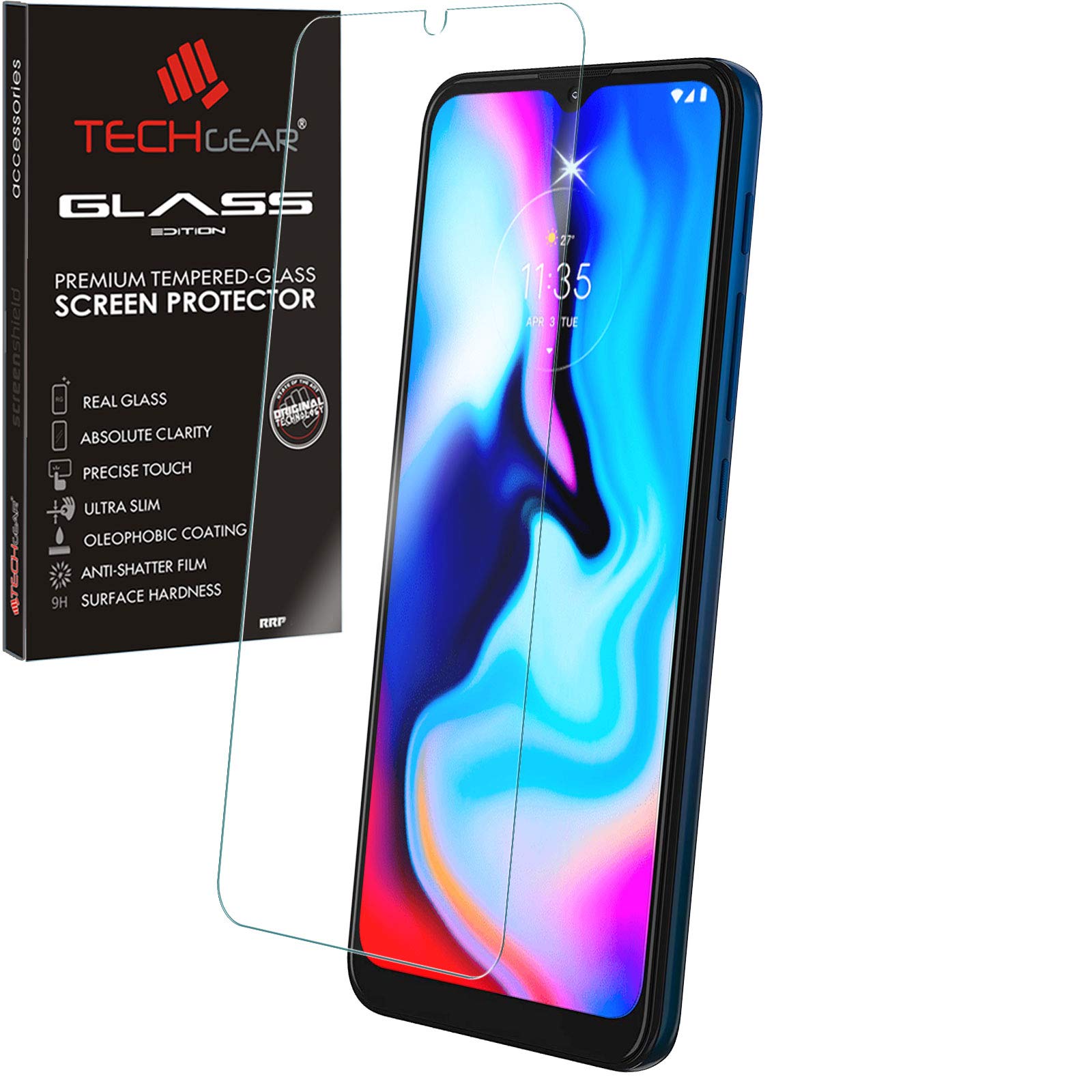 Techgear, pellicola protettiva in vetro temperato per Motorola Moto E7, bordo rotondo 2,5D, durezza 9H, trasparenza cristallina, resistente ai graffi, senza bolle