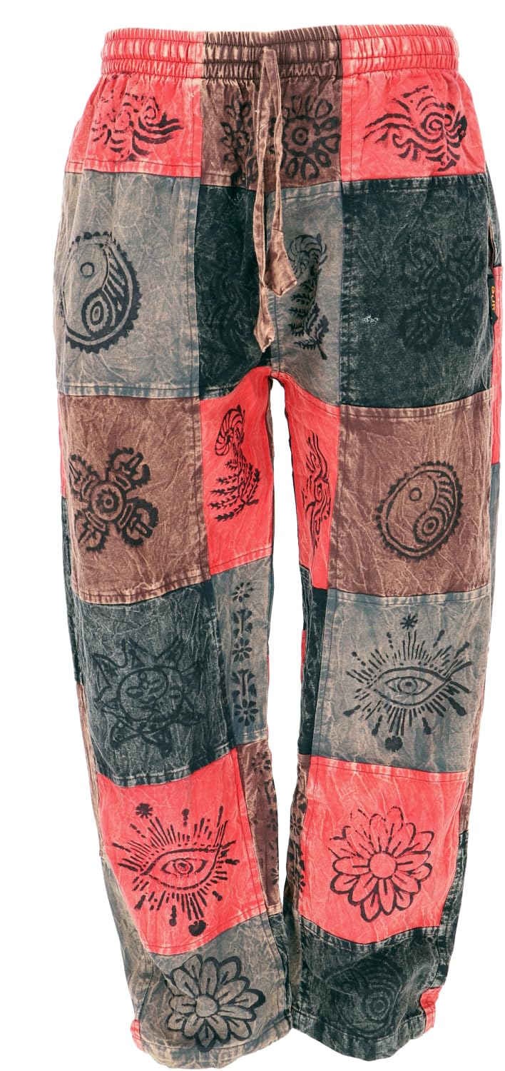 GURU SHOP Patchwork Stonewash Pantalon de yoga unisexe en coton Goa pour homme