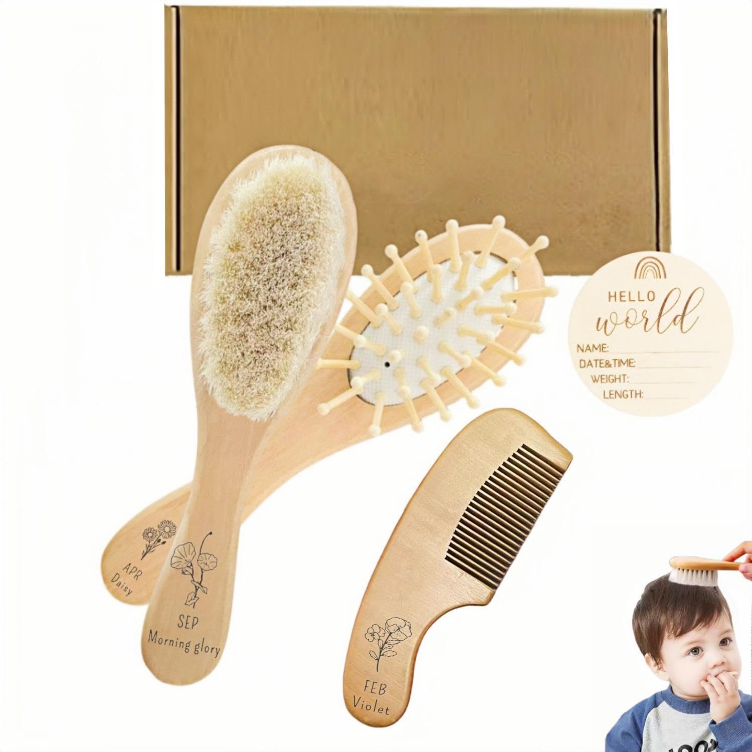 Custom Baby Hair Brush Set - Personalized Gentle Baby Brush for Newborns, Soft Bristle Baby Scalp Care Grooming Brush for Sensitive Skin, Ideal for Cradle Cap and Infant Hair Care