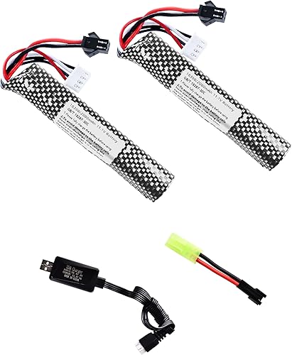 Batería de 11.1 V 2000 mAh con cargador, accesorios de baterías recargables con enchufe SM2P, mini conector Tamiya para Airsoft, compatible con