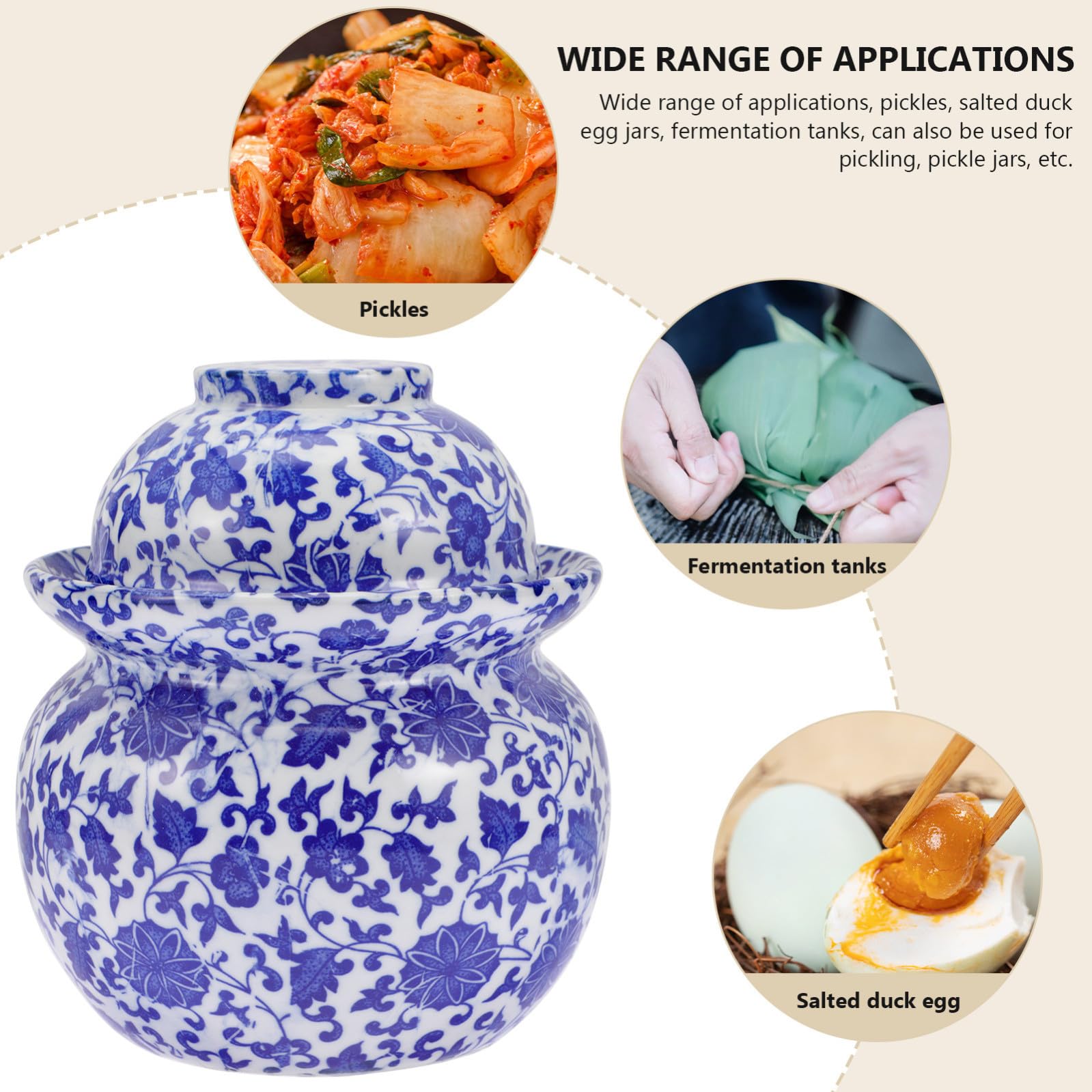 Barattolo per Alimenti in Ceramica Doppio Coperchio Ermetico, Vaso per Sottaceti Facile da Aprire e Chiudere, Contenitore Cucina per Conservazione Alimentare