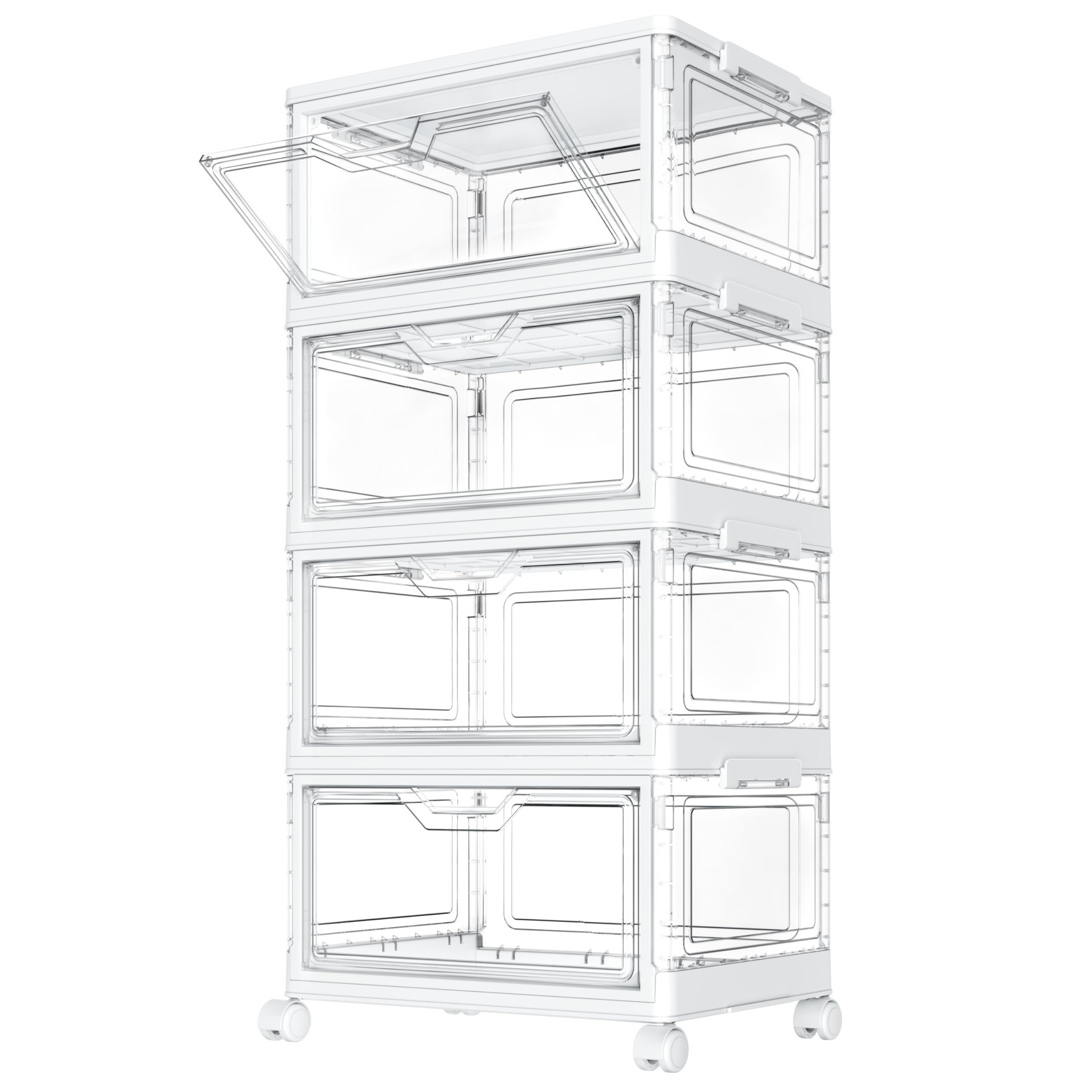 StowBin Aufbewahrungsboxen mit Deckel – 4-Stöckige Stapelbare Kunststoffboxen, 23L Transparent, Große Organizer-Behälter für Schlafzimmer, Wohnzimmer, Badezimmer, 4 Schichten und 1 Deckel