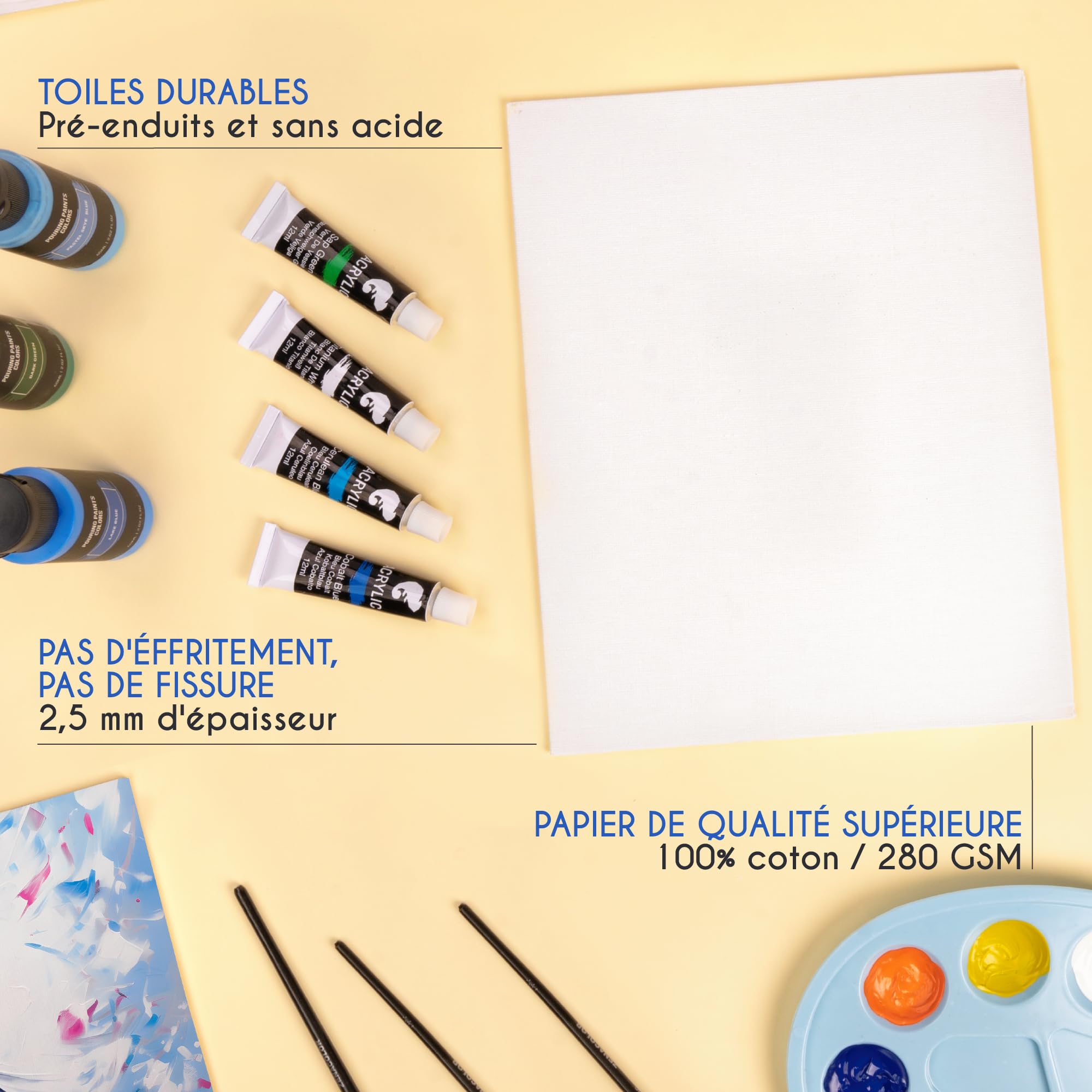 Toile peinture - Set de 28 Canvas - Toile a peindre Multi Tailles - 13x18, 20x25, 24x30, 30x40 - Toile Vierge Tout Type de Peinture