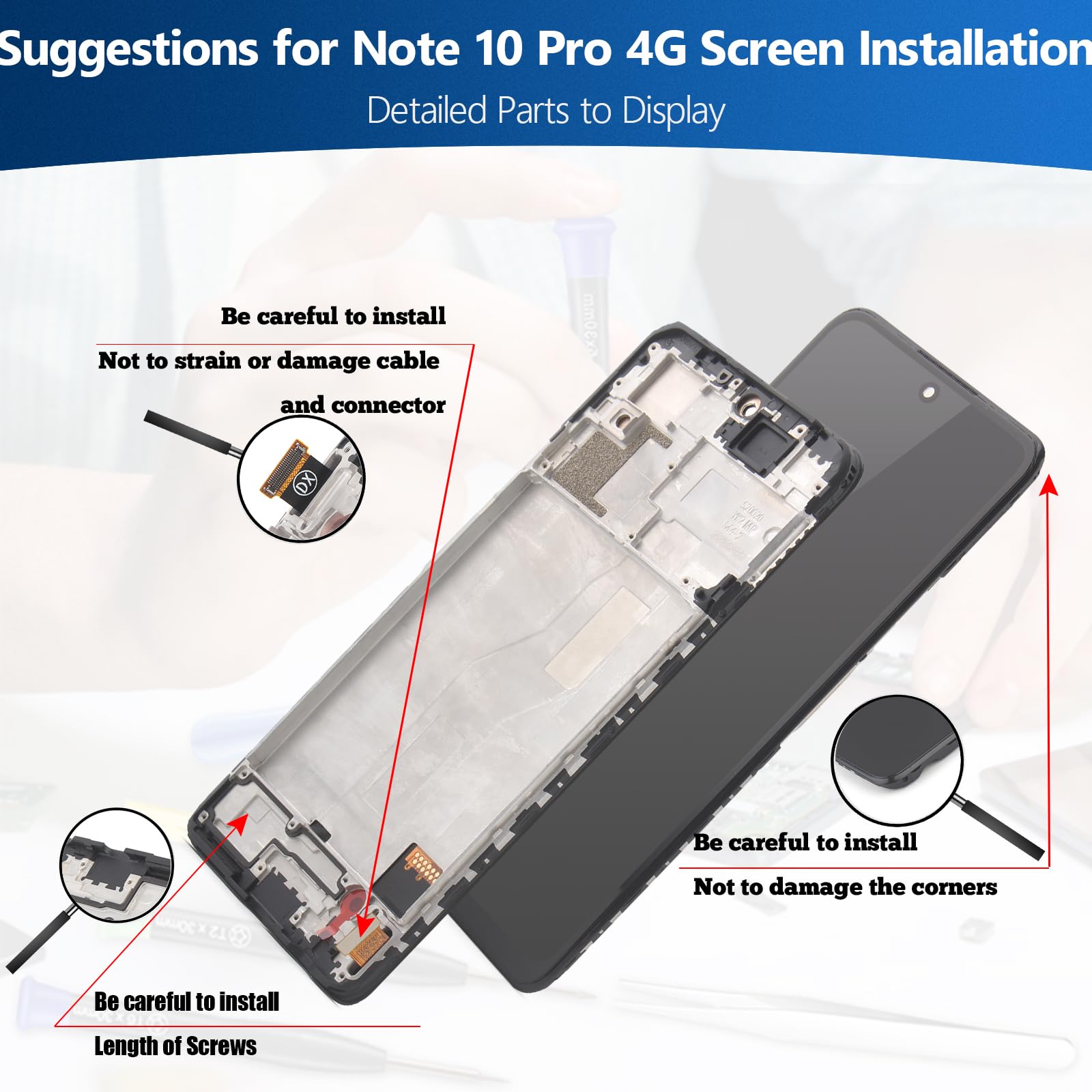 Schermo per Xiaomi Redmi Note 10 PRO 4G Display Digitalizzatore Touch Screen LCD per Redmi Note 10 PRO 4G Schermo LCD Display + Kit di Riparazione(Nero con Cornice)