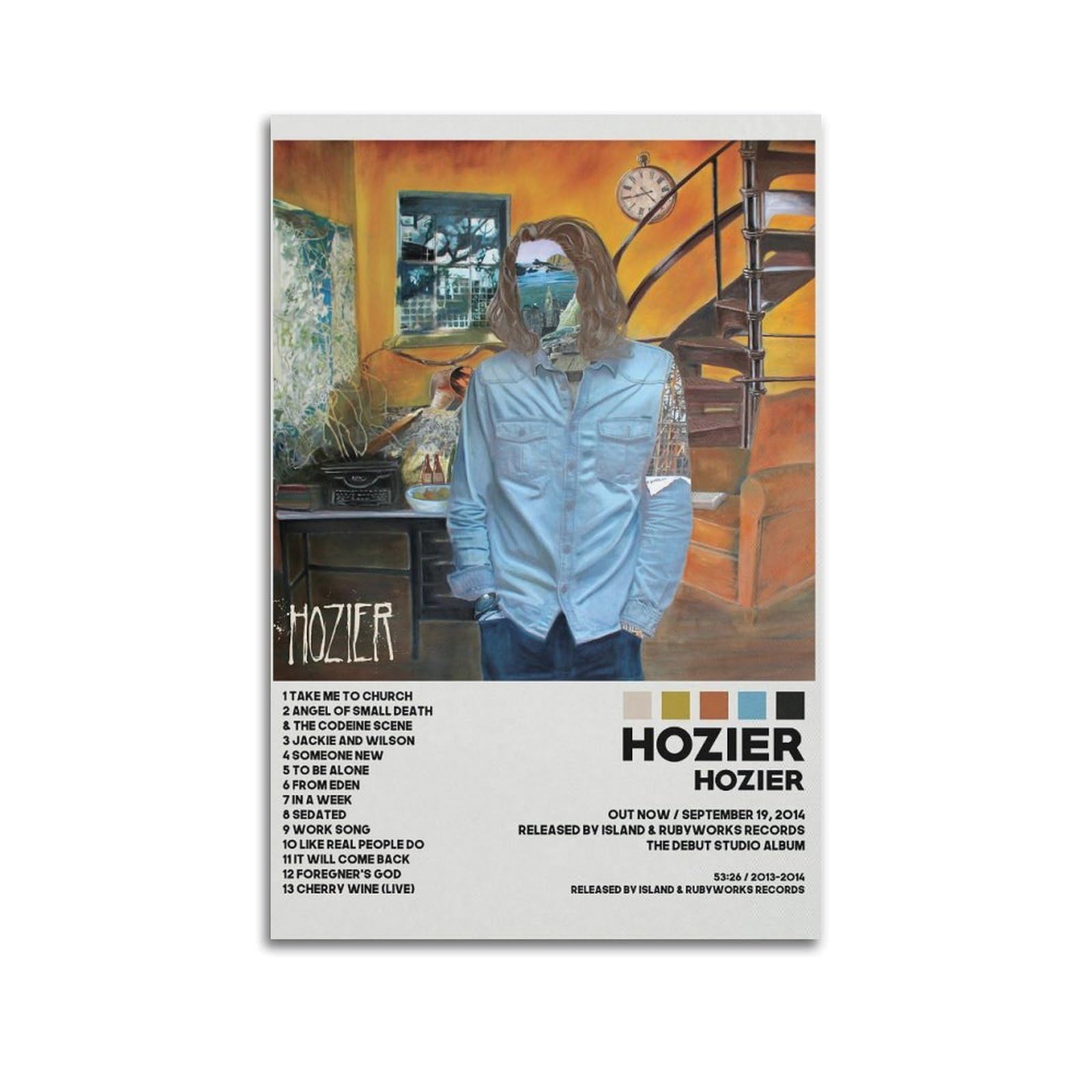 FDRPMHC Hozier Poster Tracklist Album Cover Canvas Wall Art Decor Living Room Modern Family Bedroom 08x12inch(20x30cm) Unframe-style