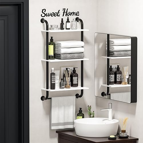 Miniatura 7 de Estantes de pared de 3 niveles, estantes de baño sobre el inodoro, estante de tubo industrial rústico, decoración de baño de granja, decoración de