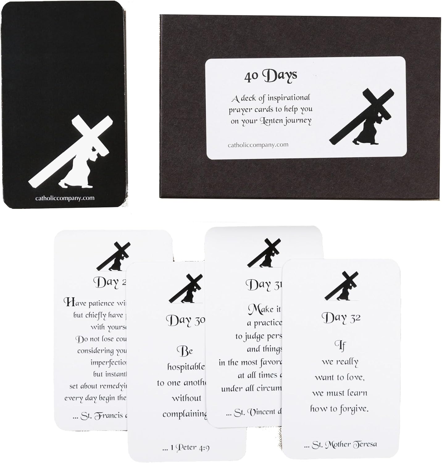 Lent Prayer Card Pack – 40 Days Lenten Devotional Flashcards with Catholic Easter Guide Book – Daily Lent Prayer Cards for Families, Homeschool, Holy Week Devotions, Catholic Religious Gift Set