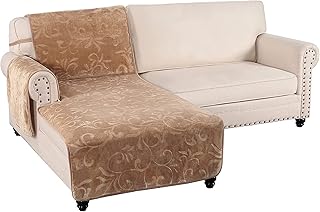 100% Imperméable à l'eau Canapé Chaise Protecteur Velours Bras Gauche Chaise Lounge Housse Classique Motif Fleur Protecteur De Meubles Antidérapant avec Sangle Élastique (Chameau,X-Large)