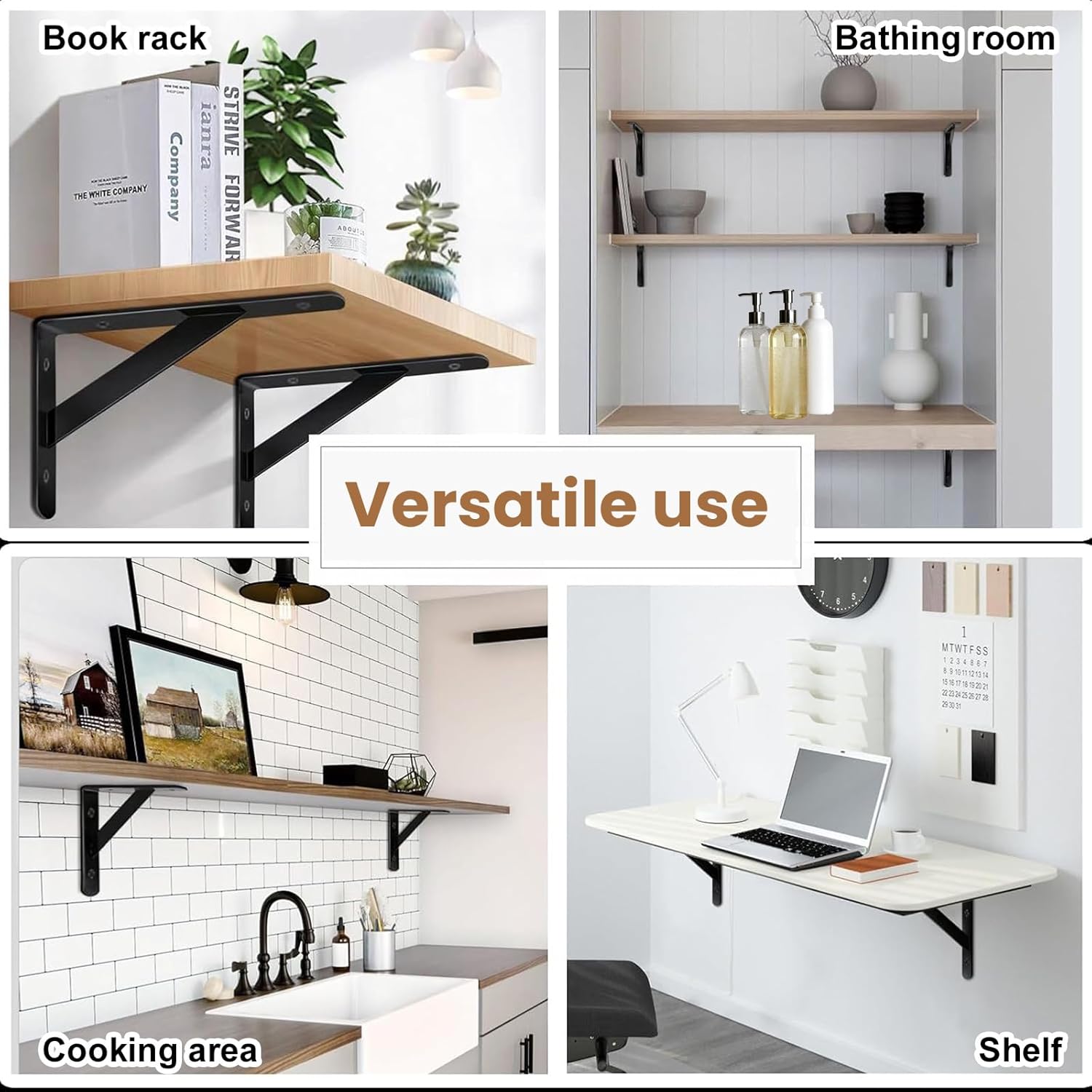 45 Pcs Heavy Duty Shelf Brackets Bulk with Level ,Black Metal L Brackets 90 Degree for Garage Triangle Corner Support with Hardware , Wall Mounted Floating Shelves (8 Inch)