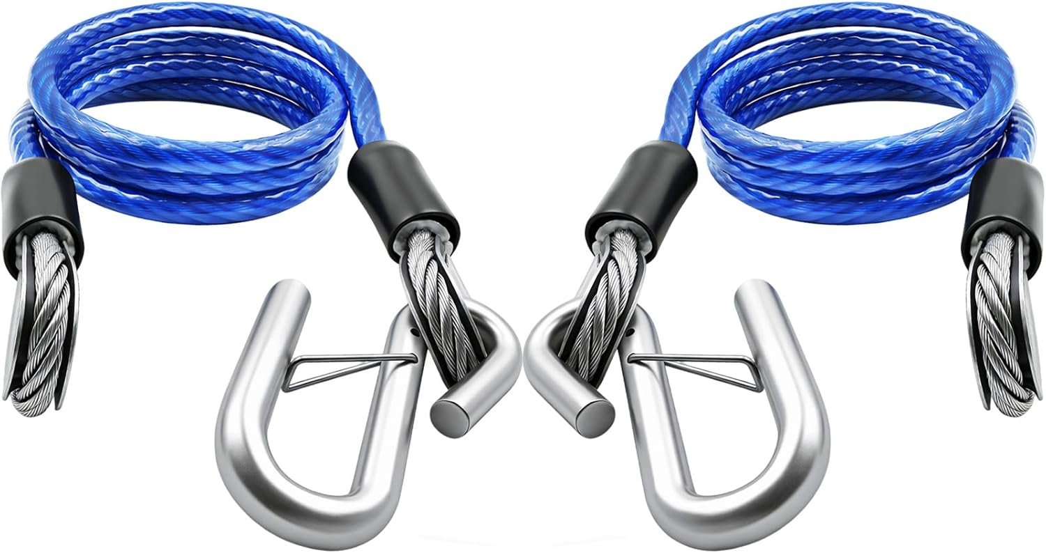 NAZOU 60" Heavy-Duty Trailer Safety Cables Safety Chains with Hooks, Trailer Chain Extension, Trailer Brakeaway Cable, Boat Winch Strap with Hook (1/3Inch,Pack of 2)