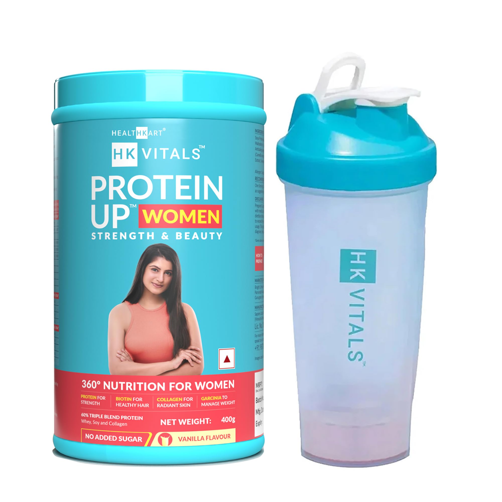 HealthKart HK Vitals ProteinUp Women with Soy (Vanilla, 400g / 0.88lbs) with Shaker, 600ml | Combo Pack | Whey Protein, Collagen, Vitamin C, E & Biotin | For Strength and Beauty (B0BLV815FY) Amazon Price History, Amazon Price Tracker