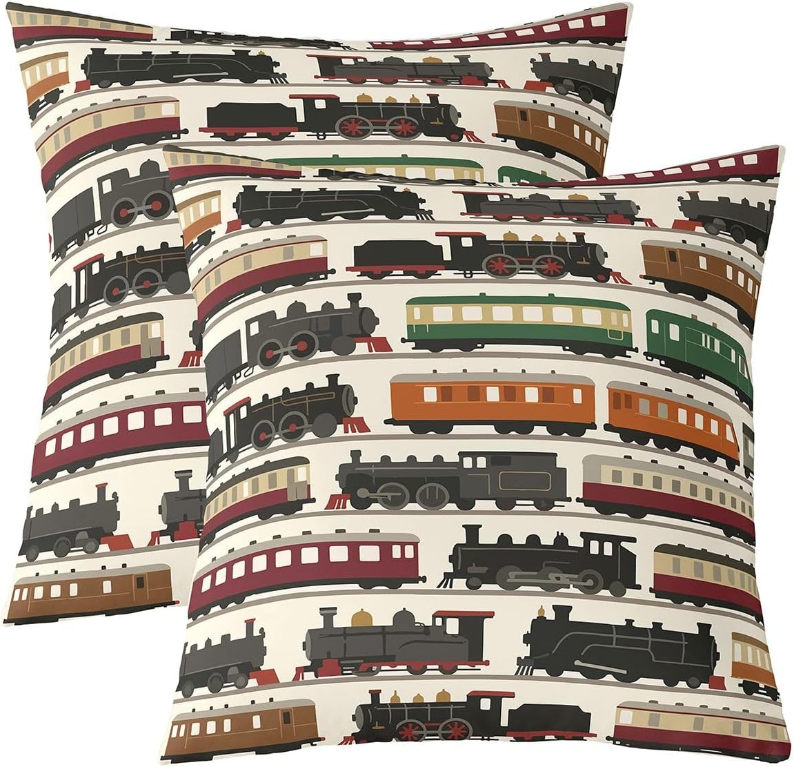 Castle Fairy Steam Train Kids Throw Pillow Cover,Railway Carriage Choochoo Double Sides Pillow Case,Retro Cartoon Home Decor,Black Orange Bed Couch Sofa Cushion Cover,2 Pack 16"x16"