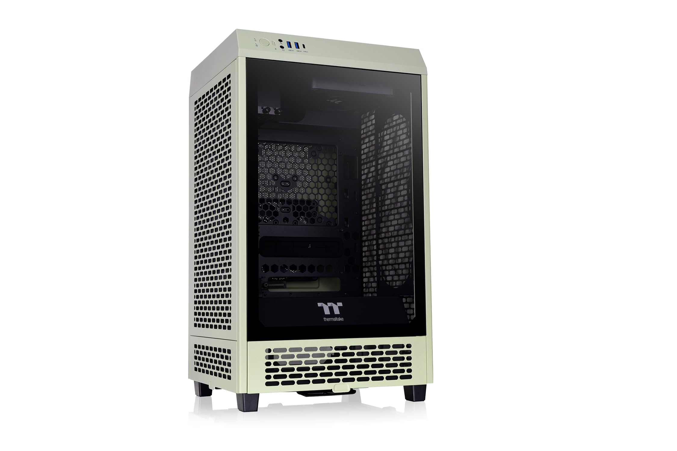 Thermaltake Tower 200 Mini-ITX Computer Case; 2x140mm Pre-Installed CT140 Fans; Supports GPU Length Up to 380mm; CA-1X9-00SEWN-00; Matcha Green; 3 Year Warranty Matcha Green Tower 200