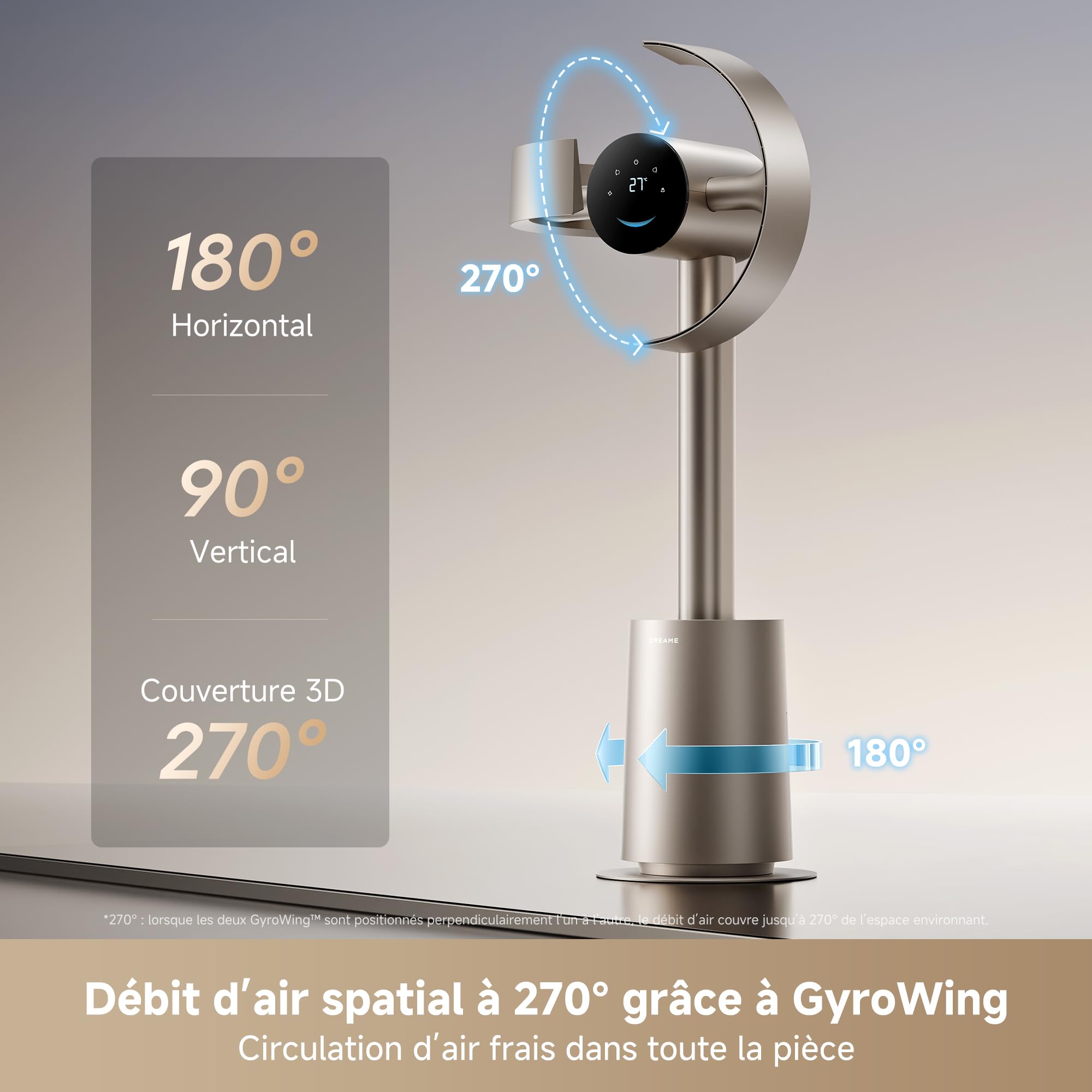 dreame MF10 Ventilateur sans pales, débit d’air spatial 270° pour circulation d’air dans toute la pièce, débit d’air adaptatif à la température, ventilation intelligente, filtre lavable