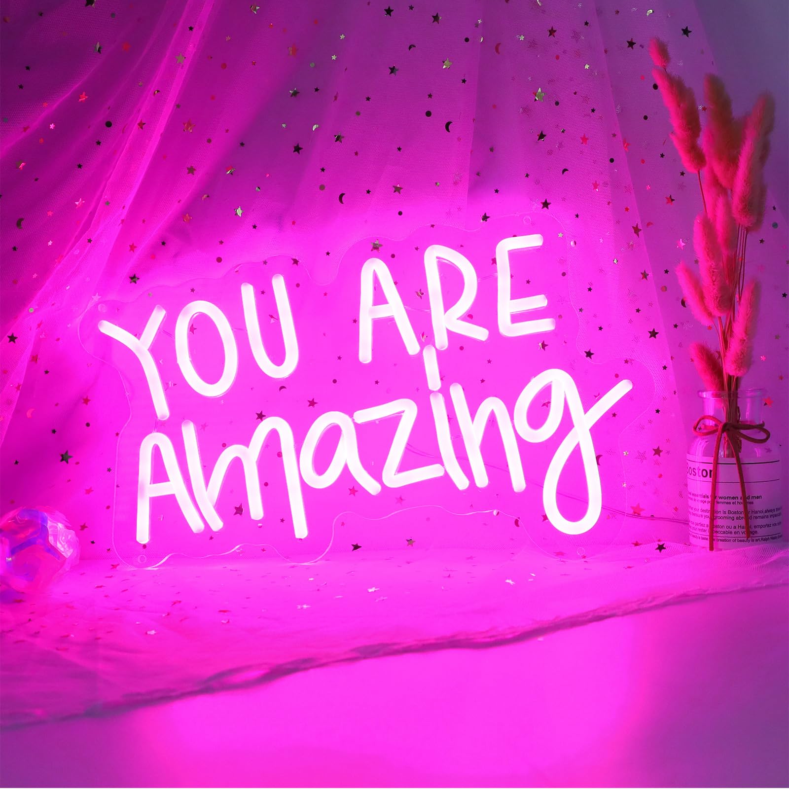 ENUOLI You Are Amazing Neon Signs - Luci al neon artistiche per decorazione da parete, luce LED rosa dimmerabile per camera da letto, bar, matrimoni, feste di compleanno, regali di Natale