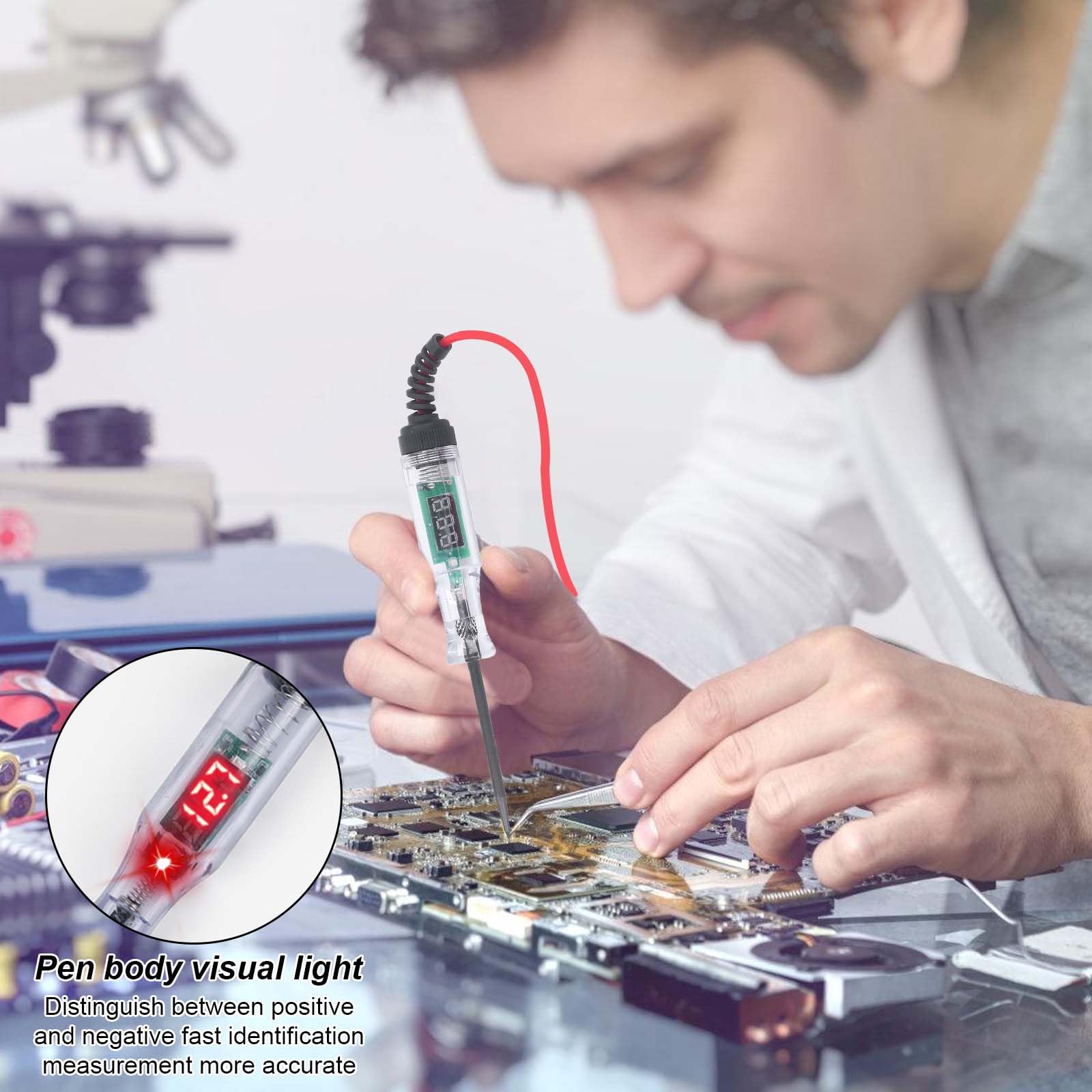 Digitaler Spannungsprüfer Auto 3-48V DC - KFZ Prüflampe Mit LCD Display & Krokoklemme