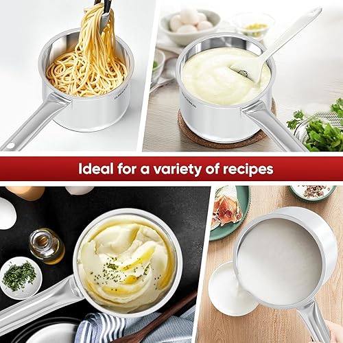 Miniatura 8 de SUNHOUSE Sartén de acero inoxidable de 3 cuartos con tapa, sin PFOA, sartén de acero inoxidable, base de inducción de unión de impacto avanzada,