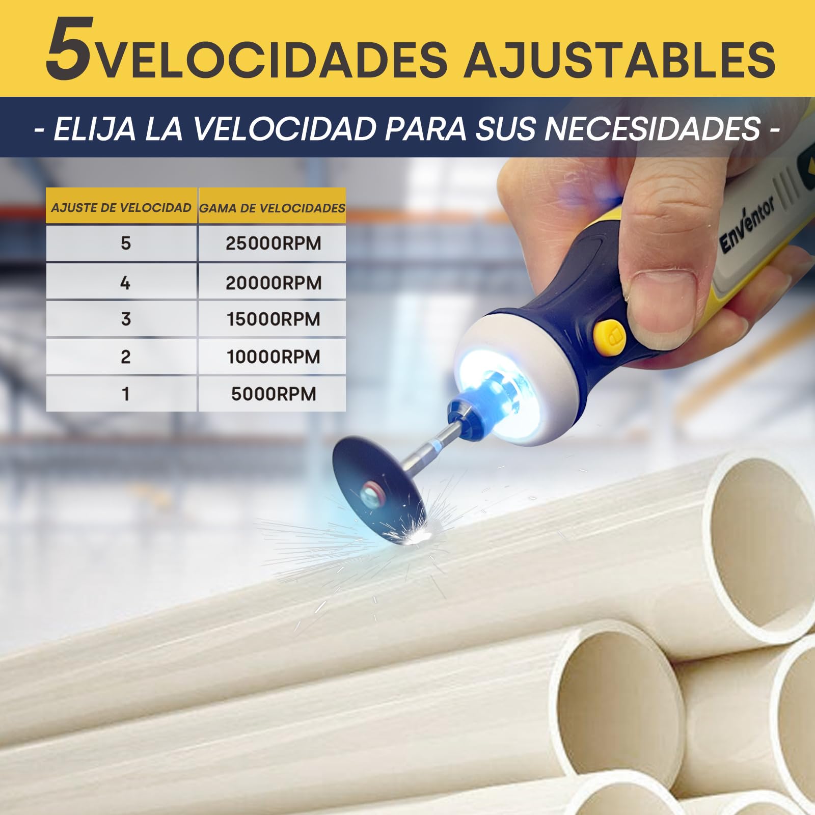 Enventor Mini Amoladora Bateria 8V con 80 Accesorios, Mini Herramienta Rotativa Multifunción con 5 Velocidades Ajustables, 5000-28000RPM, Carga USB, para Grabar, Aamolar, Pulir, Taladrar