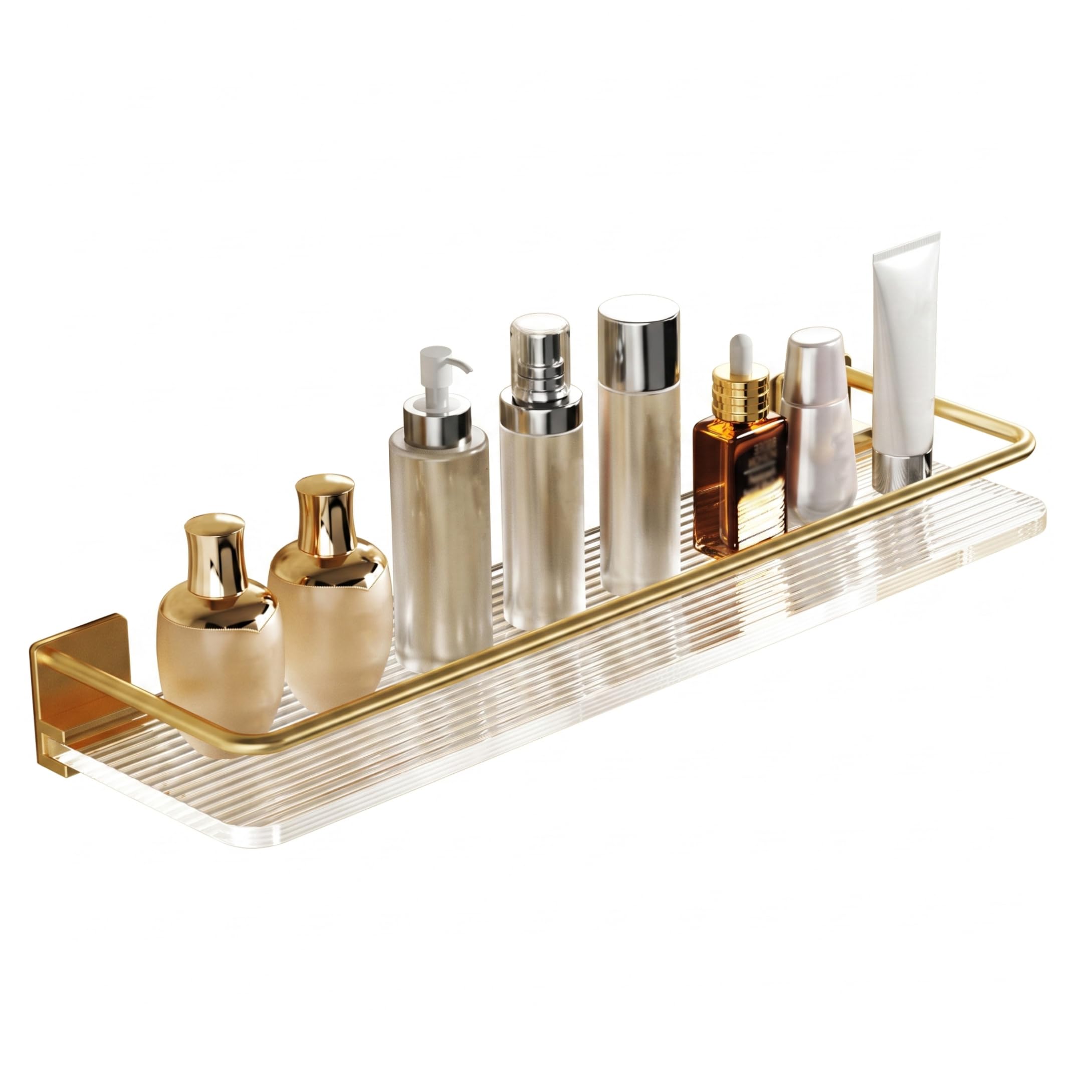 Takingup Acrylic Floating Shelves, No-Drill Floating Clear Shower Shelves, Wall-Mounted Storage Shelf for Bedroom, 15.75Inch - No Drill