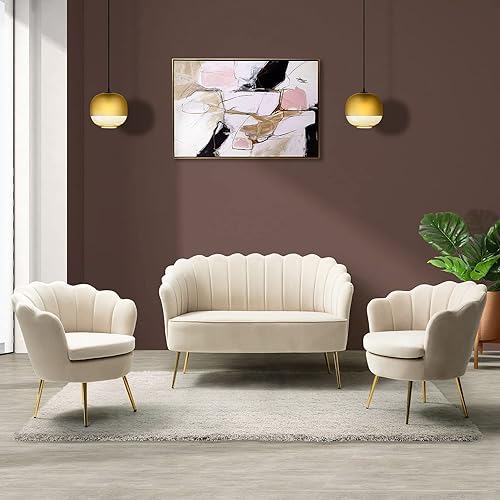 Miniatura 201 de HULALA HOME Moderno sofá biplaza de terciopelo con respaldo en forma de flor, cómodo sofá tapizado de 2 plazas con patas de metal dorado, sofá