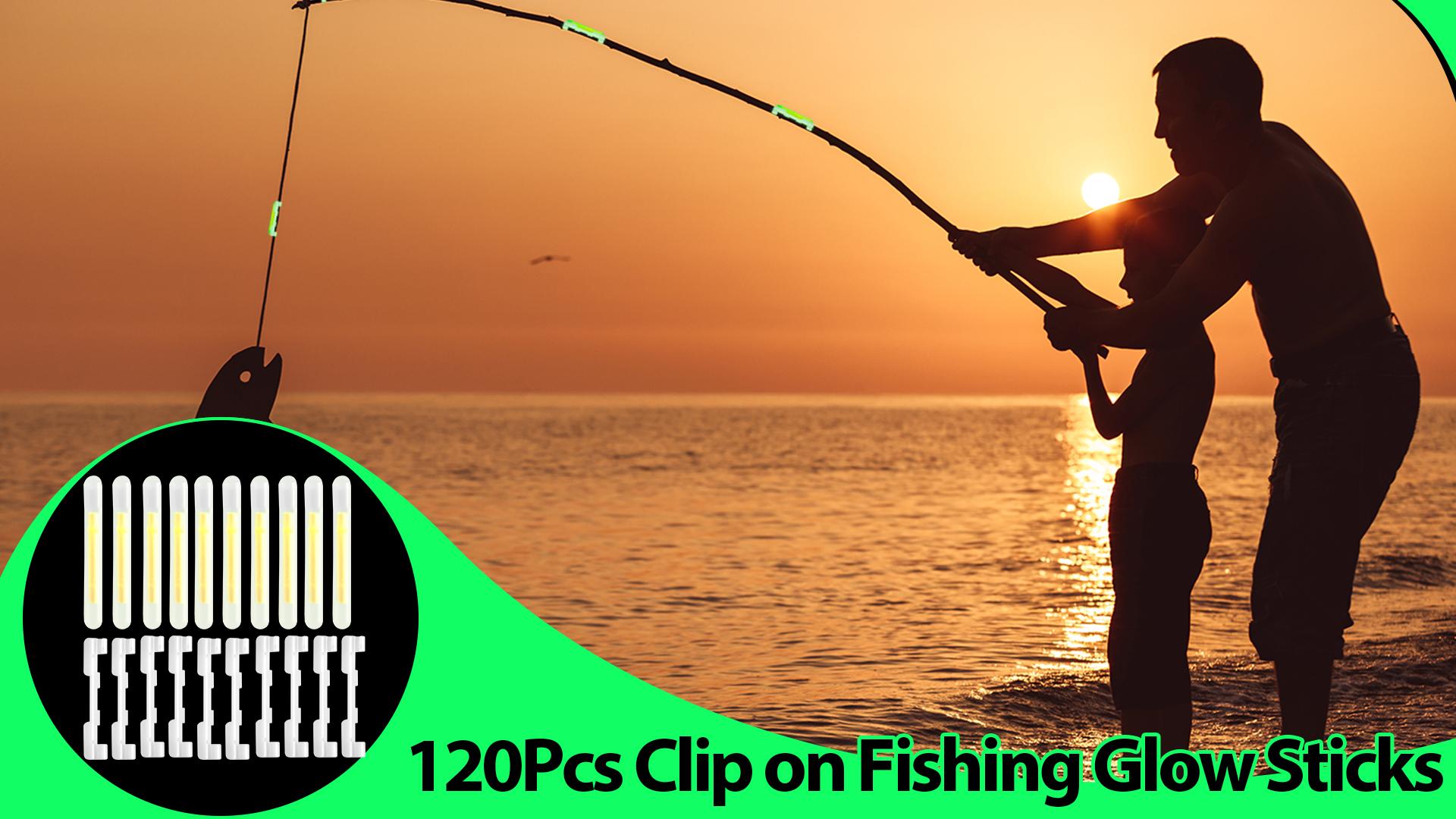 party greeting 100PCS Fishing Glow Sticks Rod Tip Mini Green Glow Sticks Fishing Pole Glow Sticks Bulk Fishing Float Accessories for Night Fishing with 20 PCS Attachments Clip : Sports &