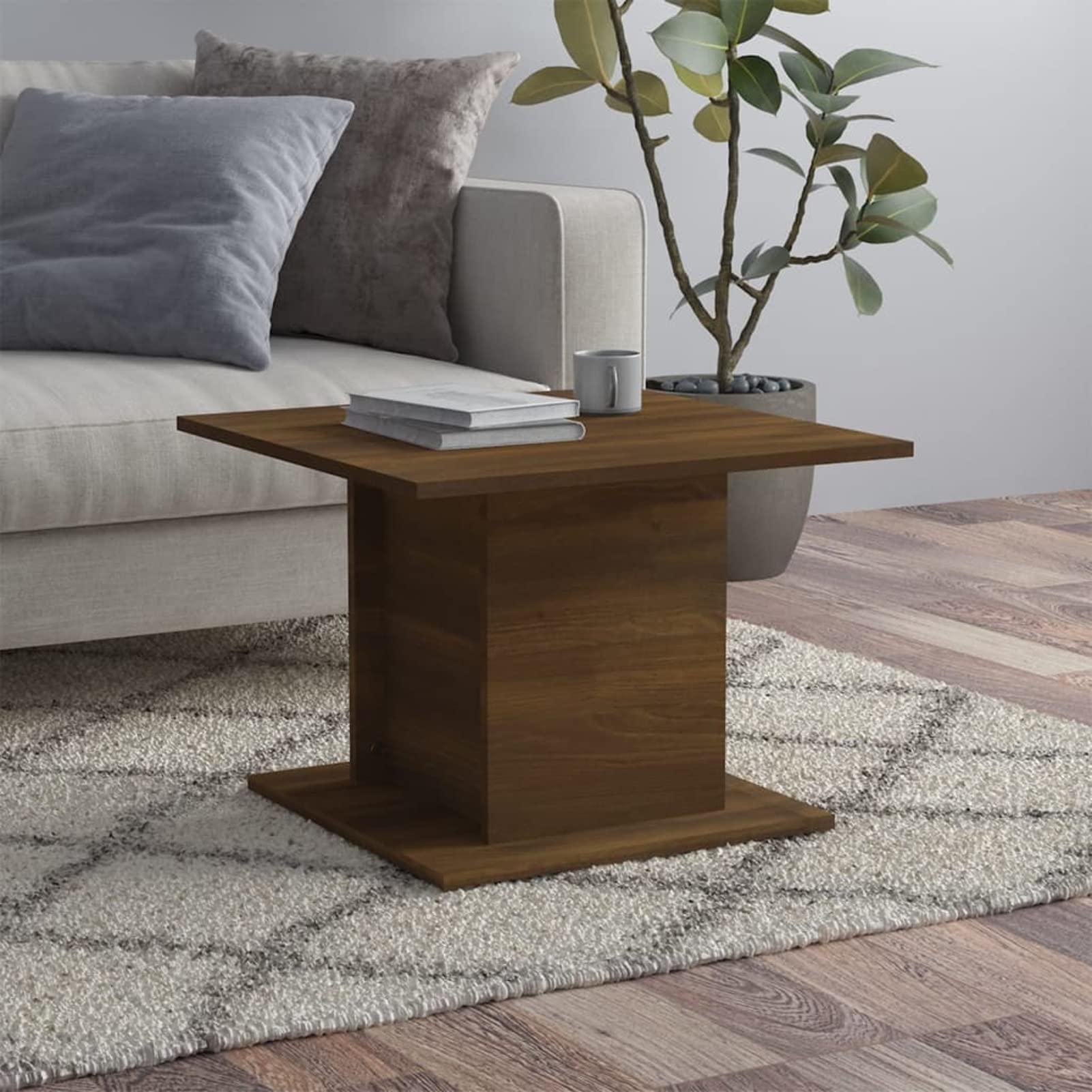 Homgoday Tavolino da caffè in rovere marrone, 55,5 x 55,5 x 40 cm, tavolino da tè per soggiorno, sala d'accoglienza degli ospiti, camera da letto e mobili da ufficio