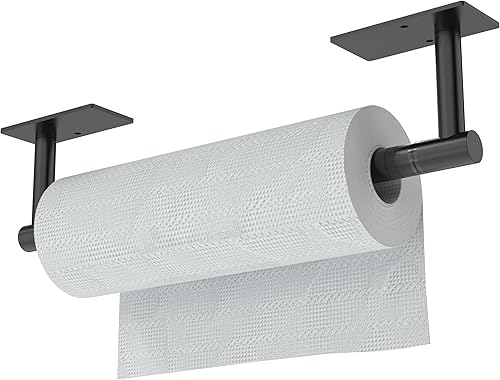 RARXTR Toallero de papel, negro, debajo del gabinete, adhesivo, montado en la pared, negro mate, acero inoxidable SUS304