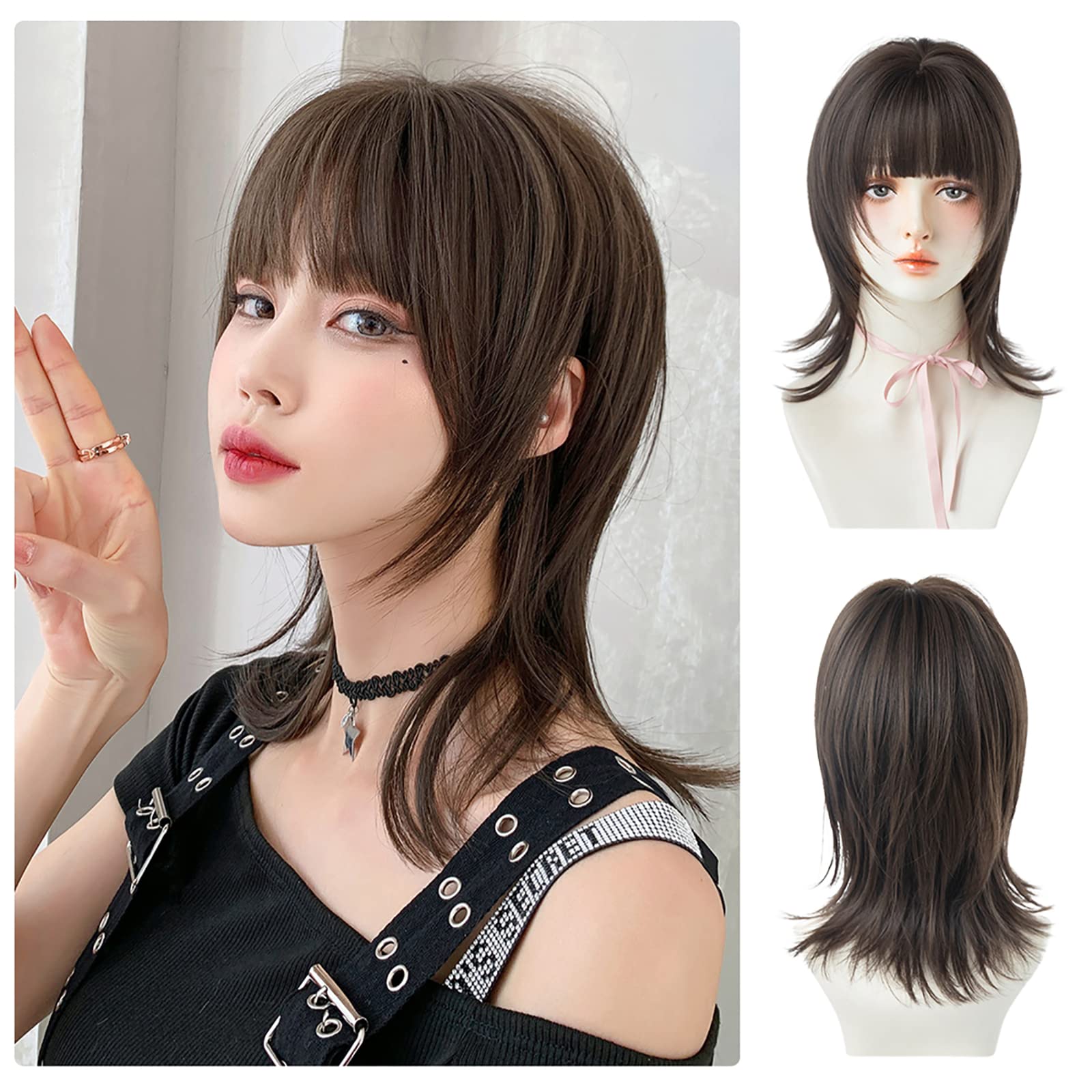 Amazon.co.jp: Airimori レディース フルウィッグ ウルフカット 女性