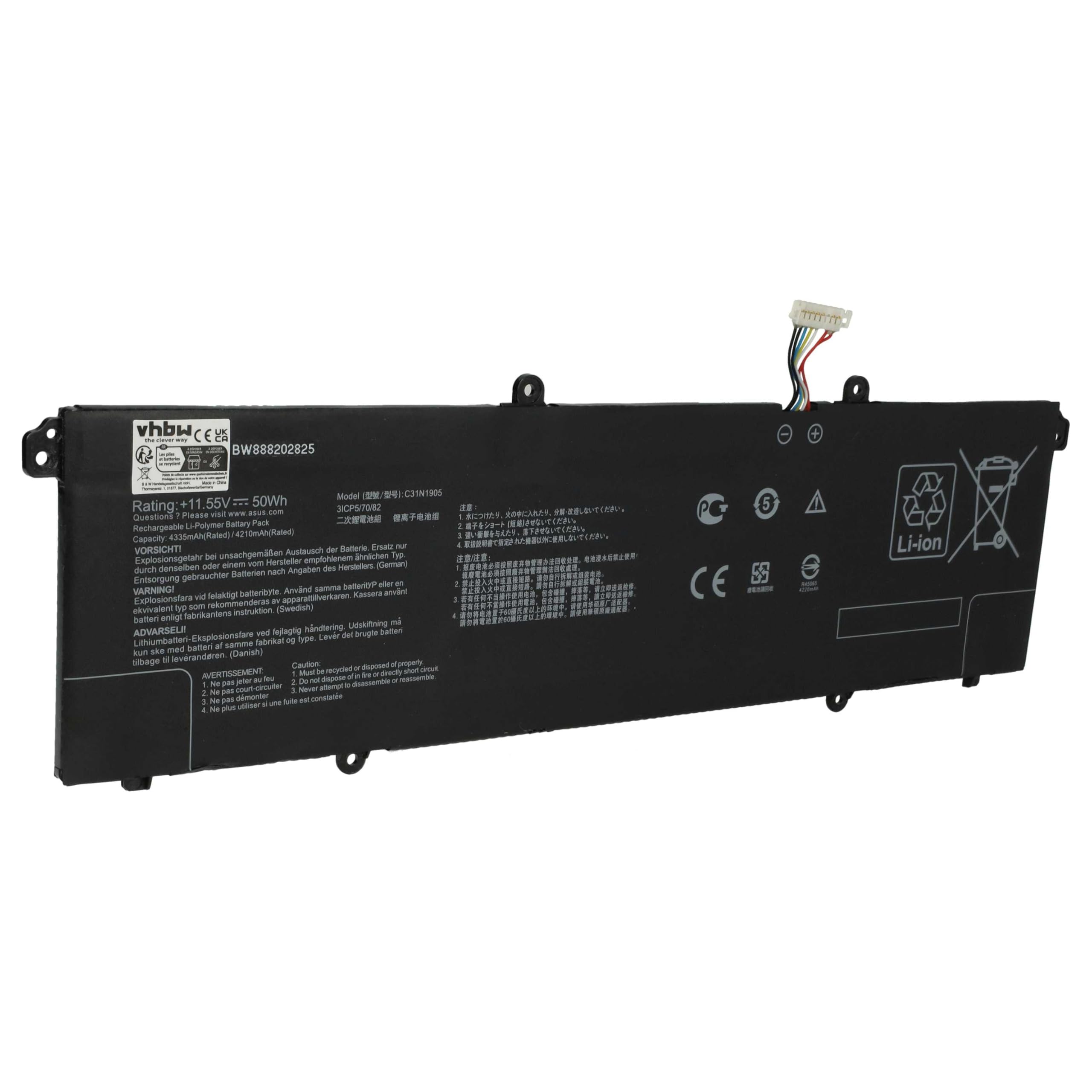 vhbw batteria sostituisce Asus 0B200-03580200, C31N1905 per laptop, notebook (4250mAh, 11.55V, Li-Poly)